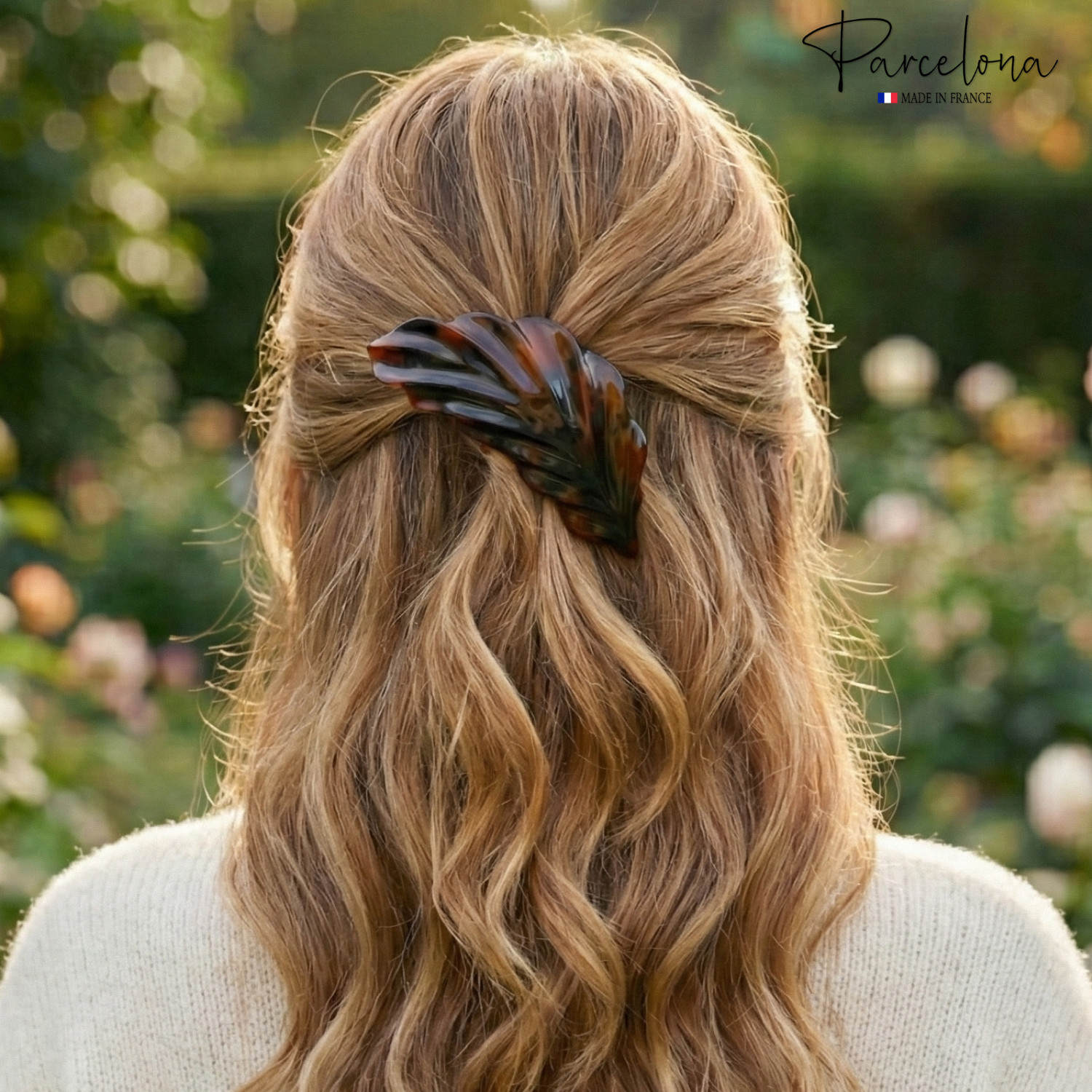 Parcelona French Leaf Barrette 4.5″ Tortoise Shell Cellulose Acetate Hair Clip
