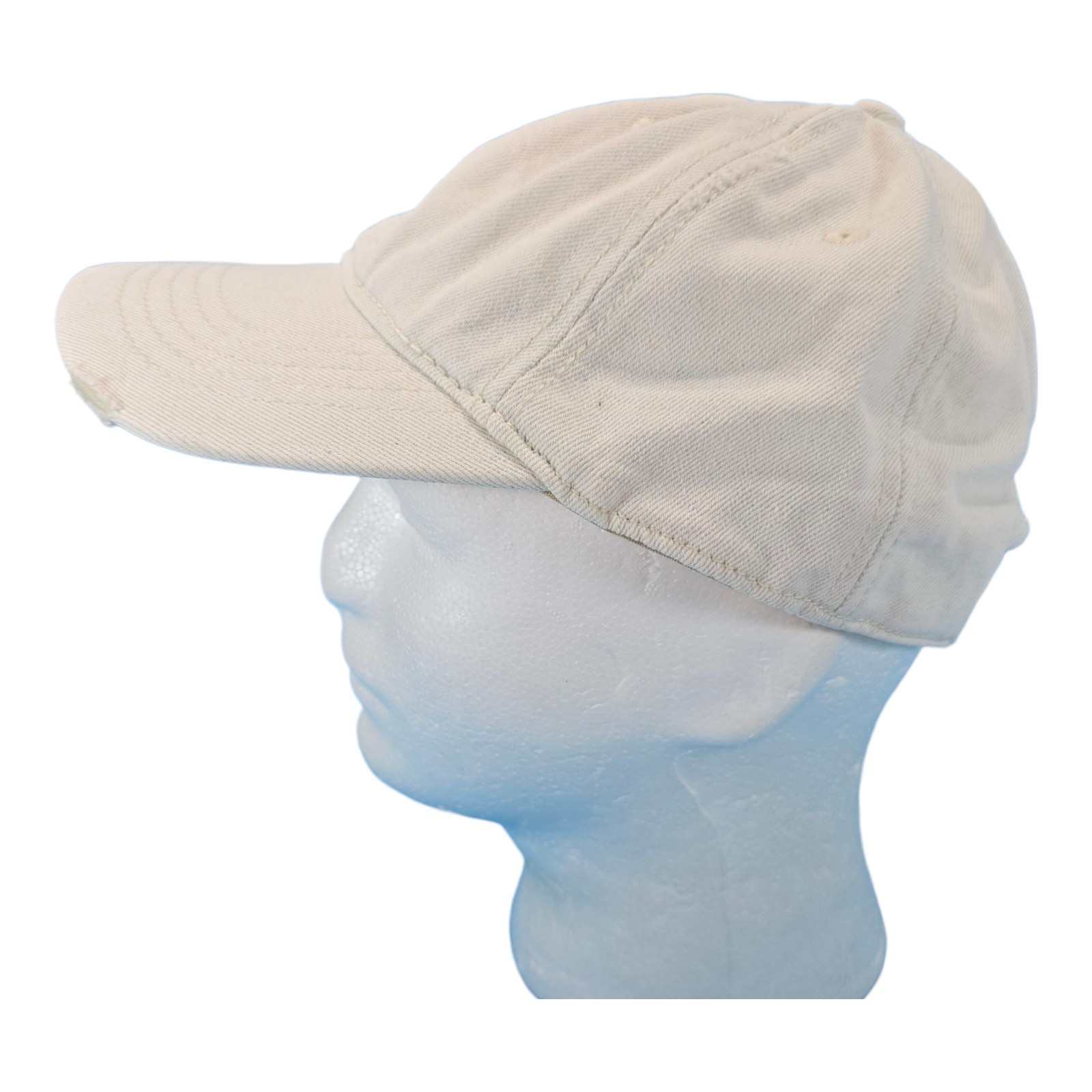 Washed Cotton Twill Baseball Cap Distressed Dad Hat White Adjustable
