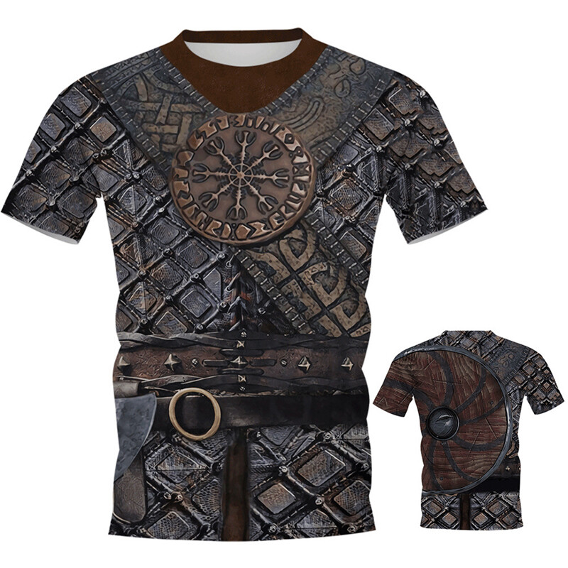 Medieval Viking Warrior 3D Print T Shirt Men’s Casual Short-Sleeve T-shirt US