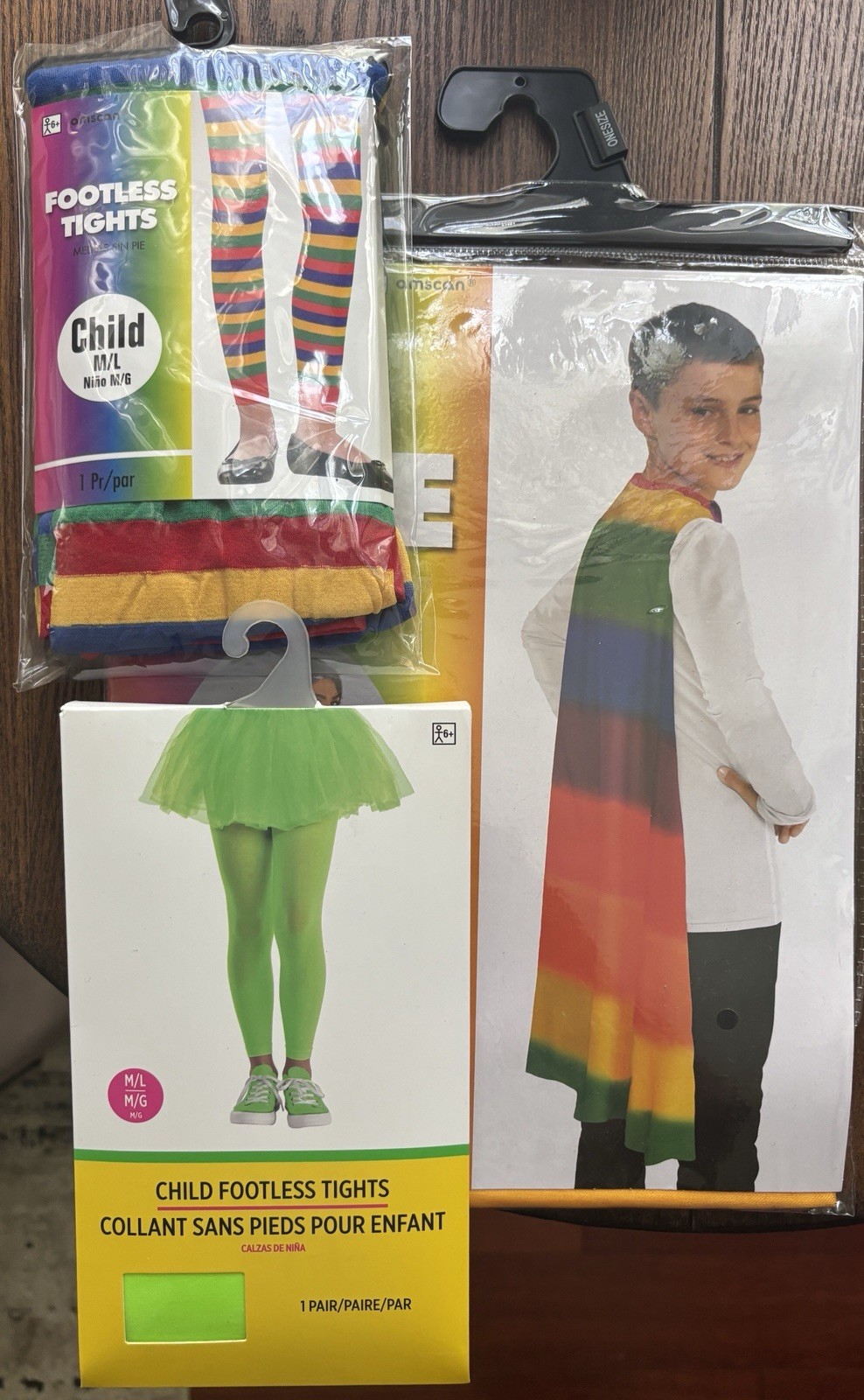 Rainbow Color and Green Footless Tights, Size M/L, Cape Kid/Adult