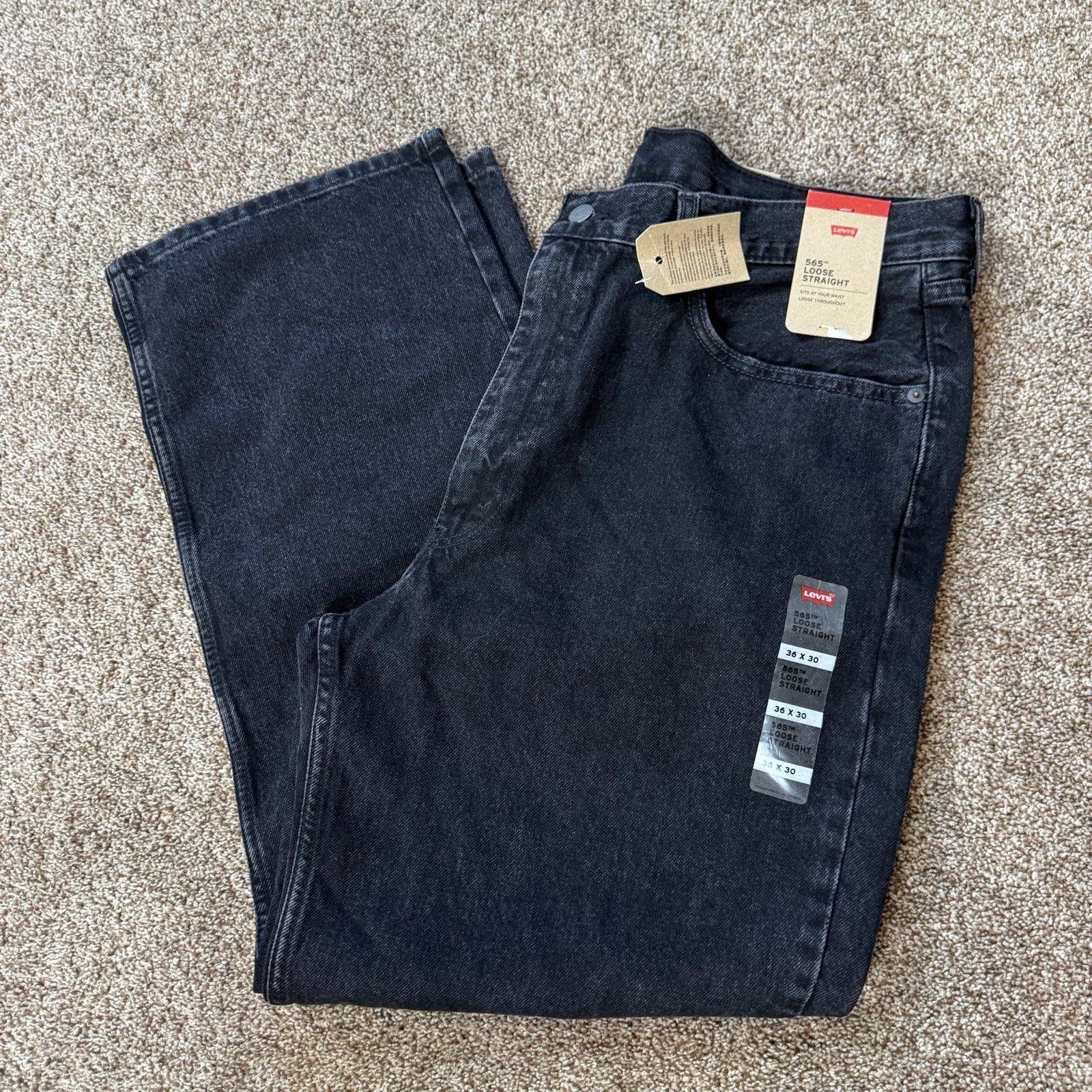 Levi’s 565 Loose Straight Men’s Jeans 36×30 Black Gray Retro Y2K Relaxed NWT