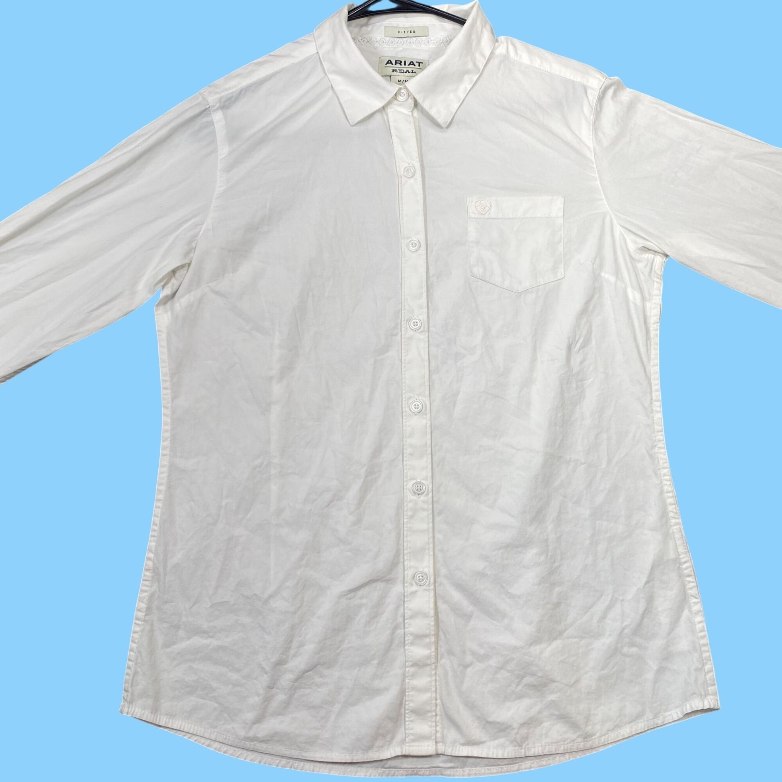Ariat Womens White Fitted Button-Down Shirt Size Medium 97% Cotton & 3% Elastane