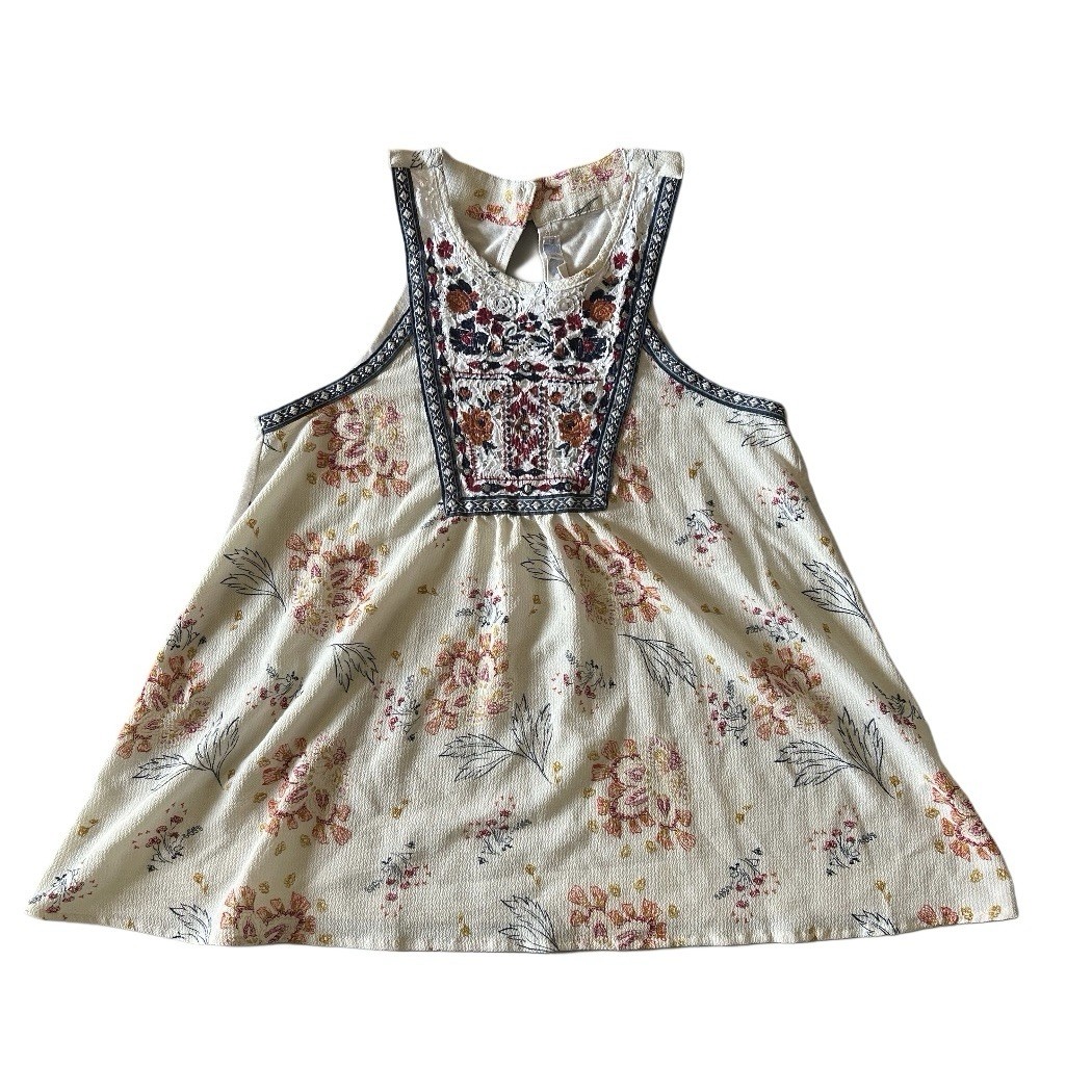 Jolt Women’s Sleeveless Top Bohemian Textured Embroidered Lace Detailed Sz Small