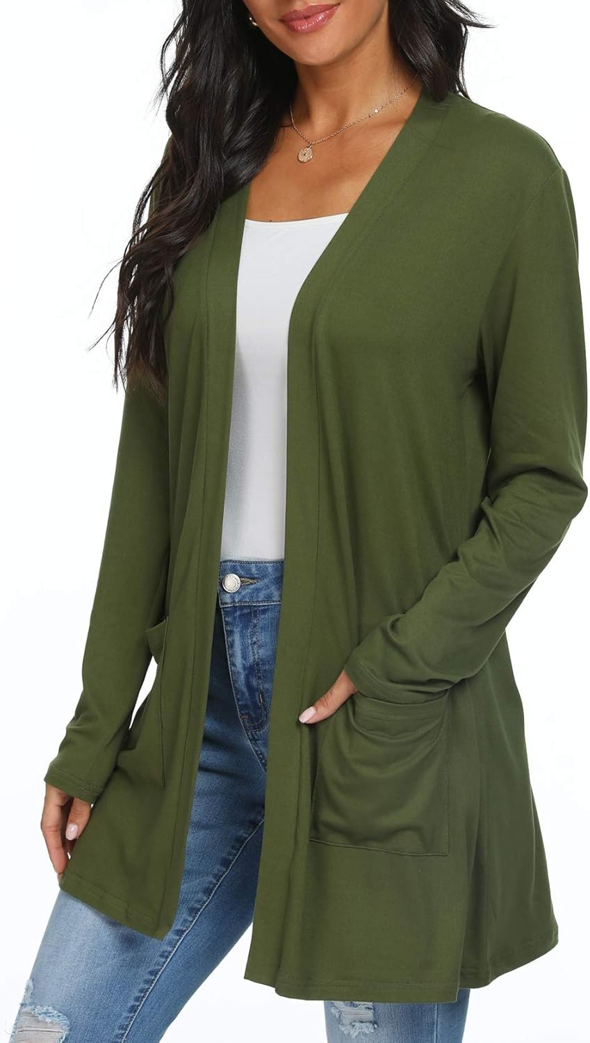 Womens Open Front Long Sleeve Cardigan Lightweight Casual Knit Sweater