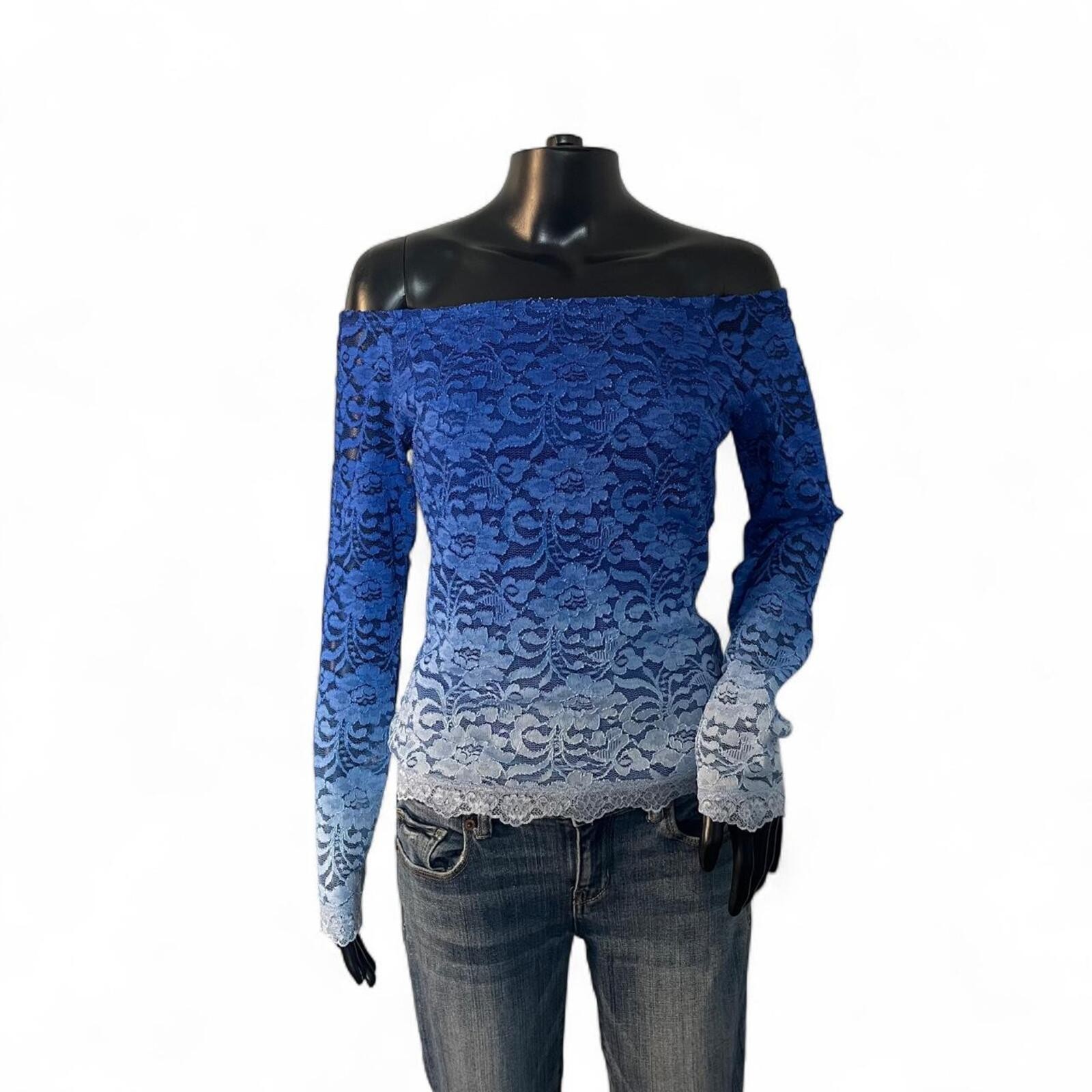 Vintage Y2k Venus Blue Ombre Lace Off-Shoulder Top