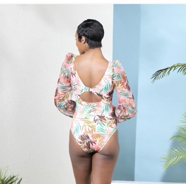 Kim Gravel x Swimsuits For All Size 22W Chiffon Sleeve One-Piece Daquiri Palm