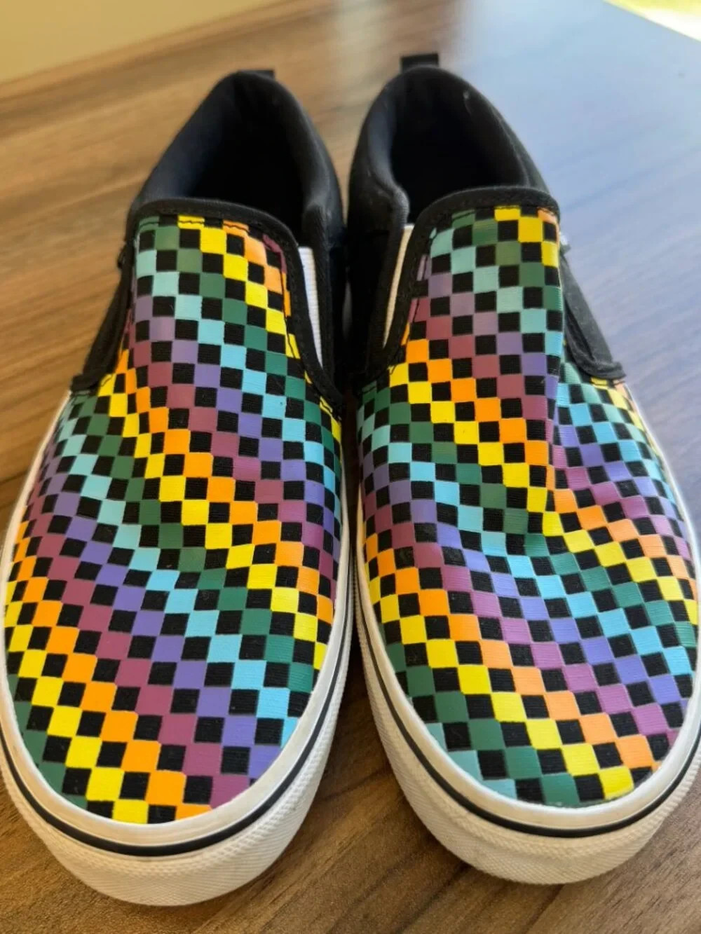 Vans Asher Sneakers Slip-on Rainbow Mini Check Canvas Skate Womens Missy Size 6
