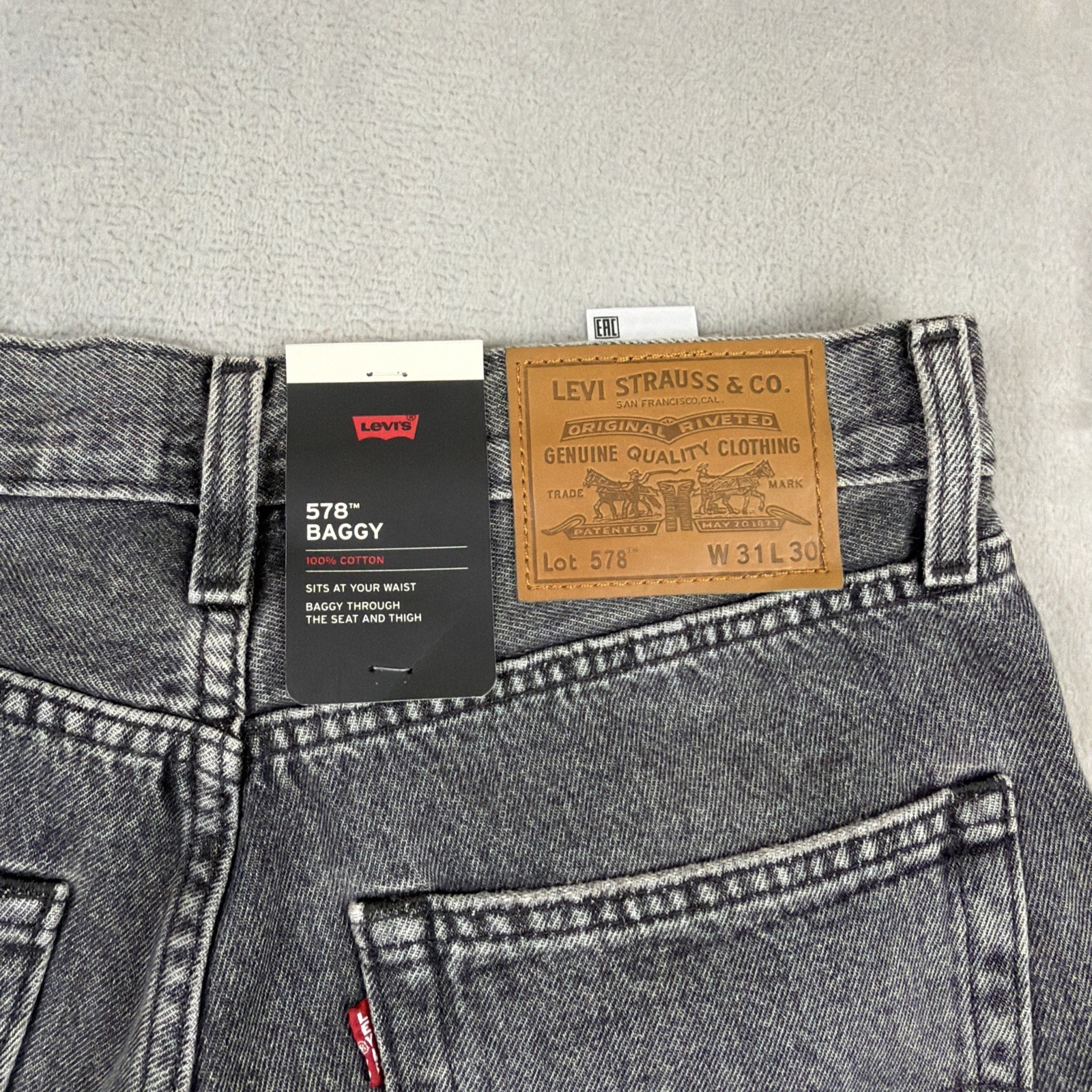 Levi’s Premium 578 Baggy Denim Jeans Men’s Size 31×30 Gray Cotton Y2K