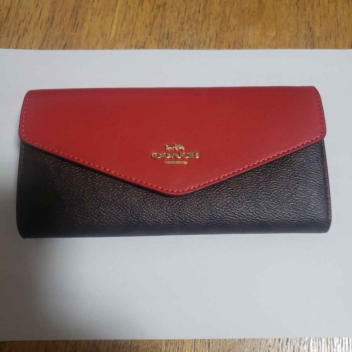 Coach Long Wallet, Envelope Style, Two-Tone, Red and Brown