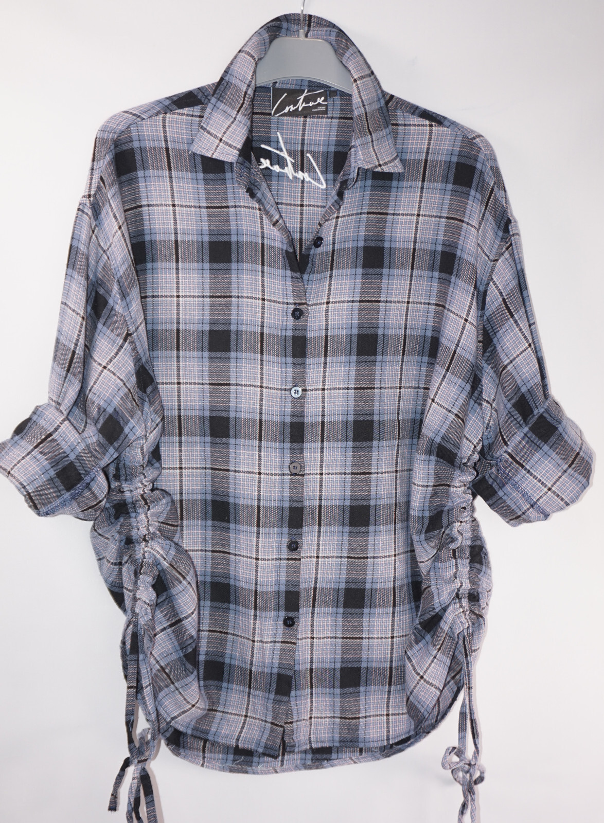 The Couture Club Women’s Oversized Relaxed Fit 100% Cotton Check Shirt Size S-L