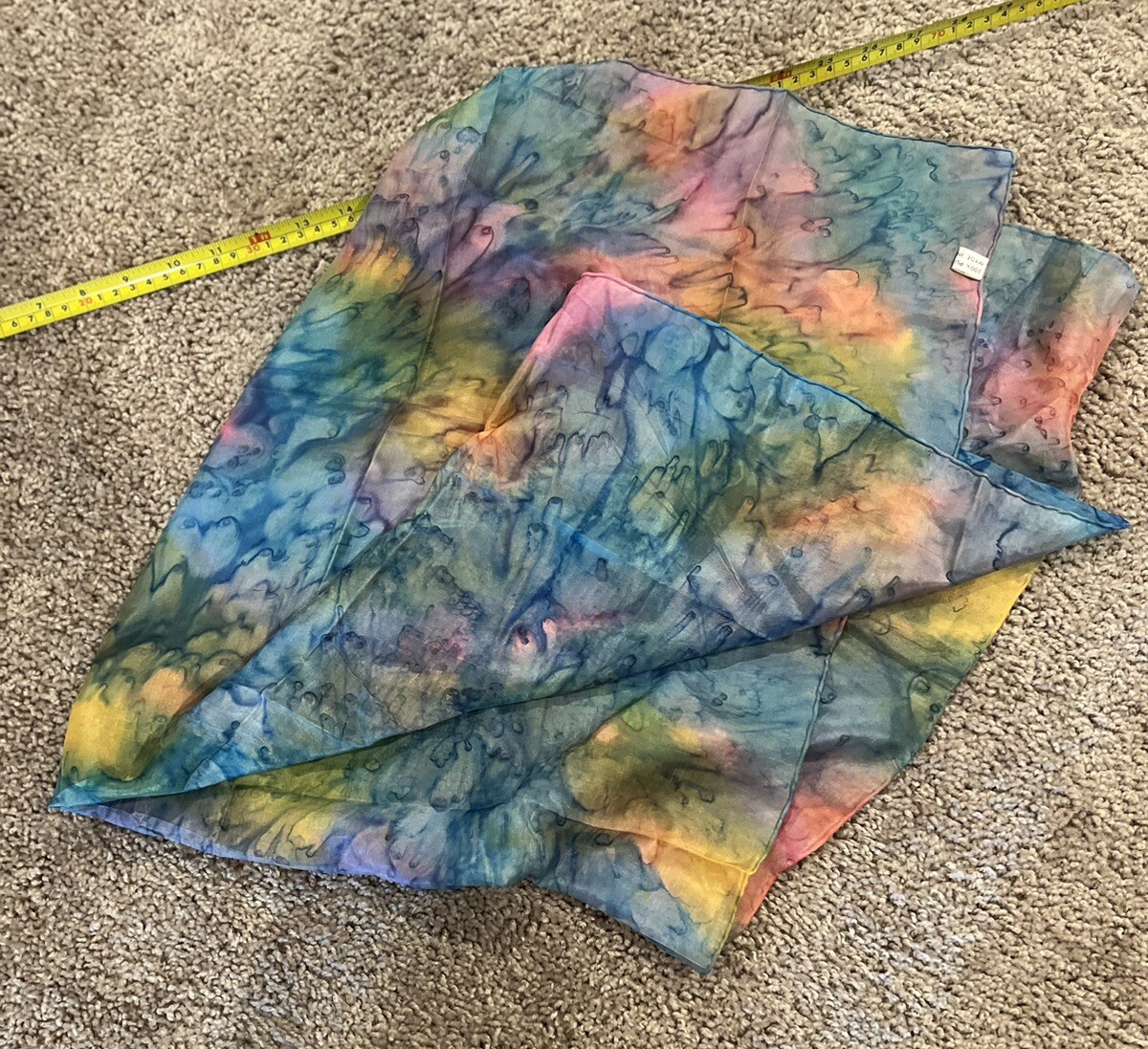 Silk Tie Dye Square Scarf 32” x 32”Purple Aqua Blue& White & Pink Unbranded