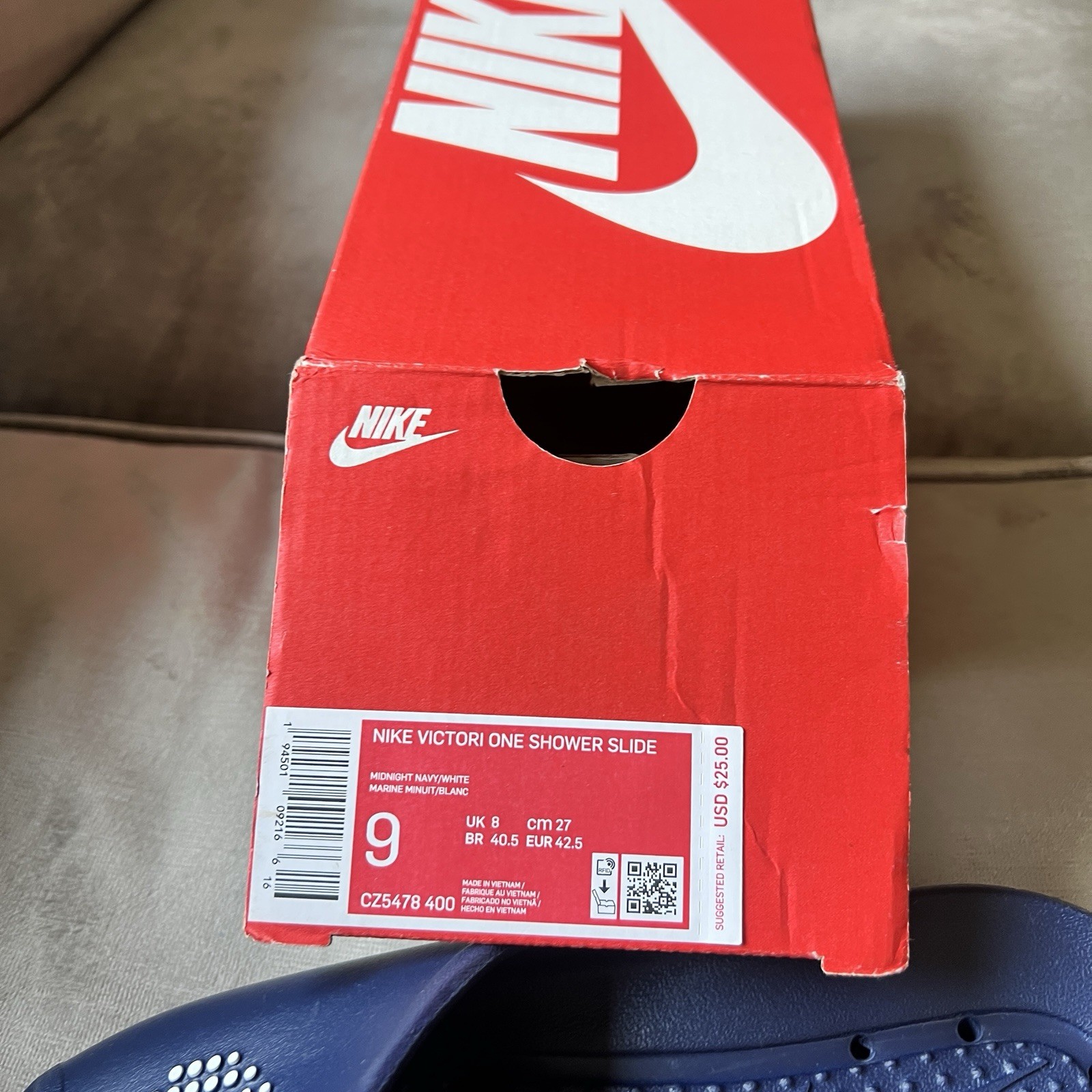 NIKE Victori One Shower Slides Navy Blue/White Men’s Size 9 NEW With Box