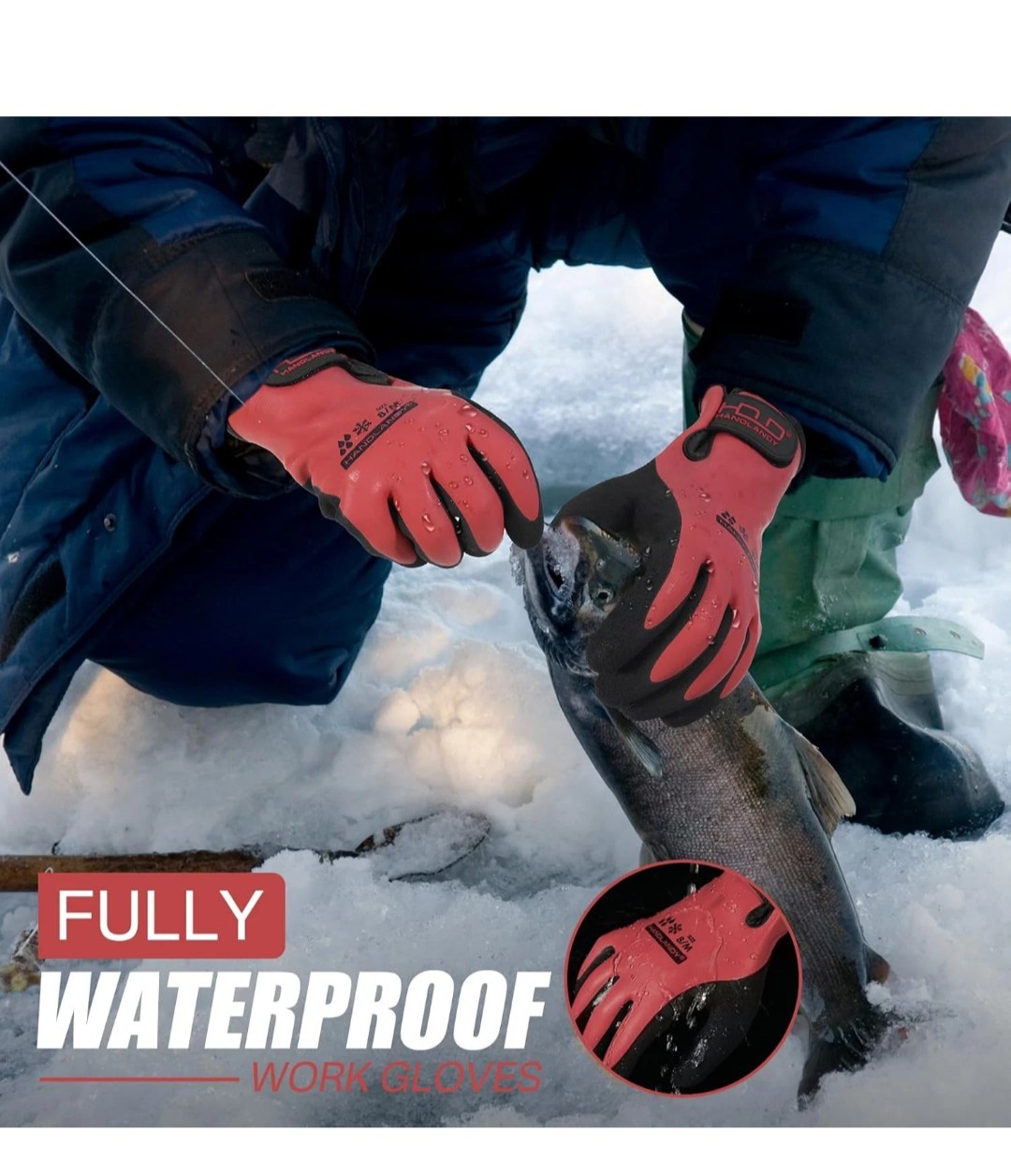 2 Pairs Waterproof Work Gloves for Cold WeatherInsulated Red And Black ” L” size