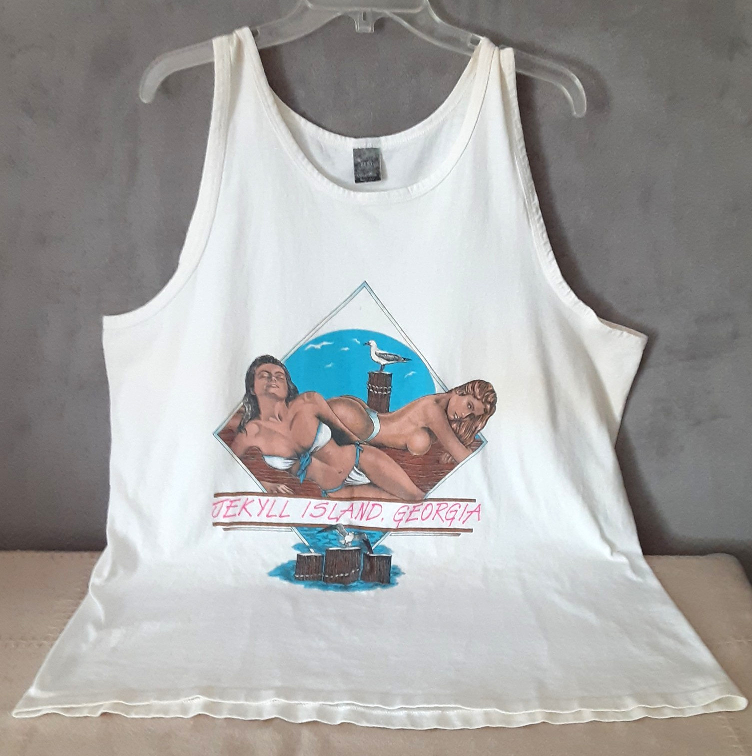 Vintage Beach Bikini Women Tank Top Men XL Jekyll Island GA Single Stitch USA