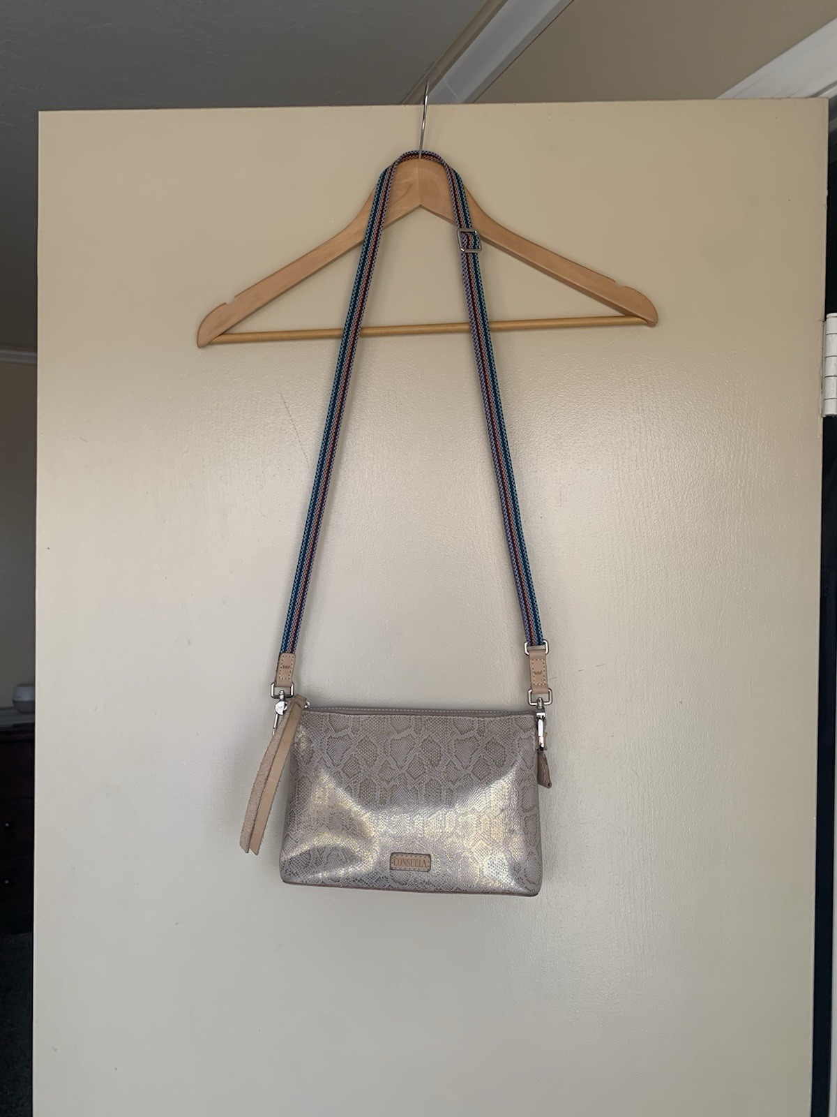 Consuela Midtown Leah Crossbody Purse Handbag Metallic Snake Print