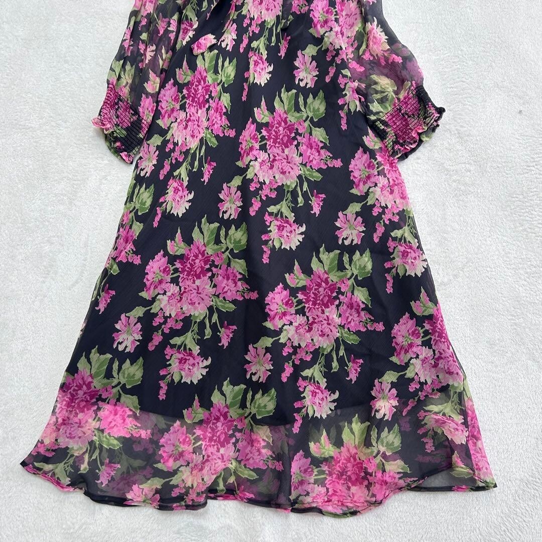 Max Mara Silk Floral Maxi Dress Ribbon Tie Black Pink Slip Auth