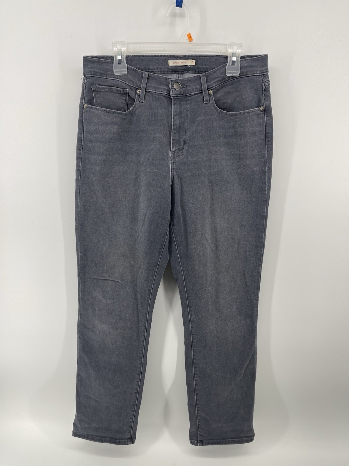 Levis Classic Straight Leg Stretch Jeans Women Size 31 Mid Rise Gray Denim