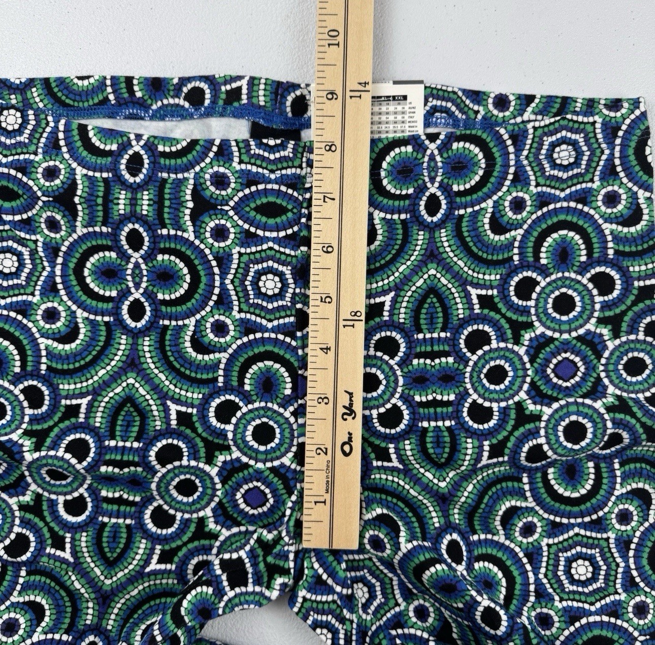 Hue Cotton Leggings Womens Size M Blue Green Colorful All Over Mosaic New