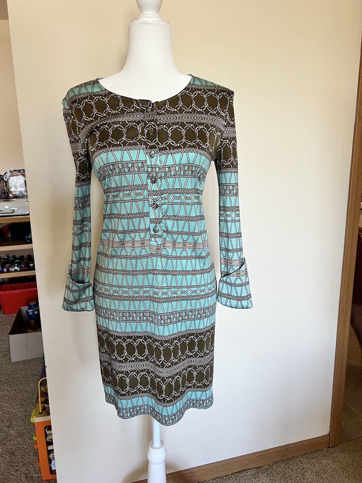 Mara Hoffman Dress Turquoise And Olive Color Size Small, Silk