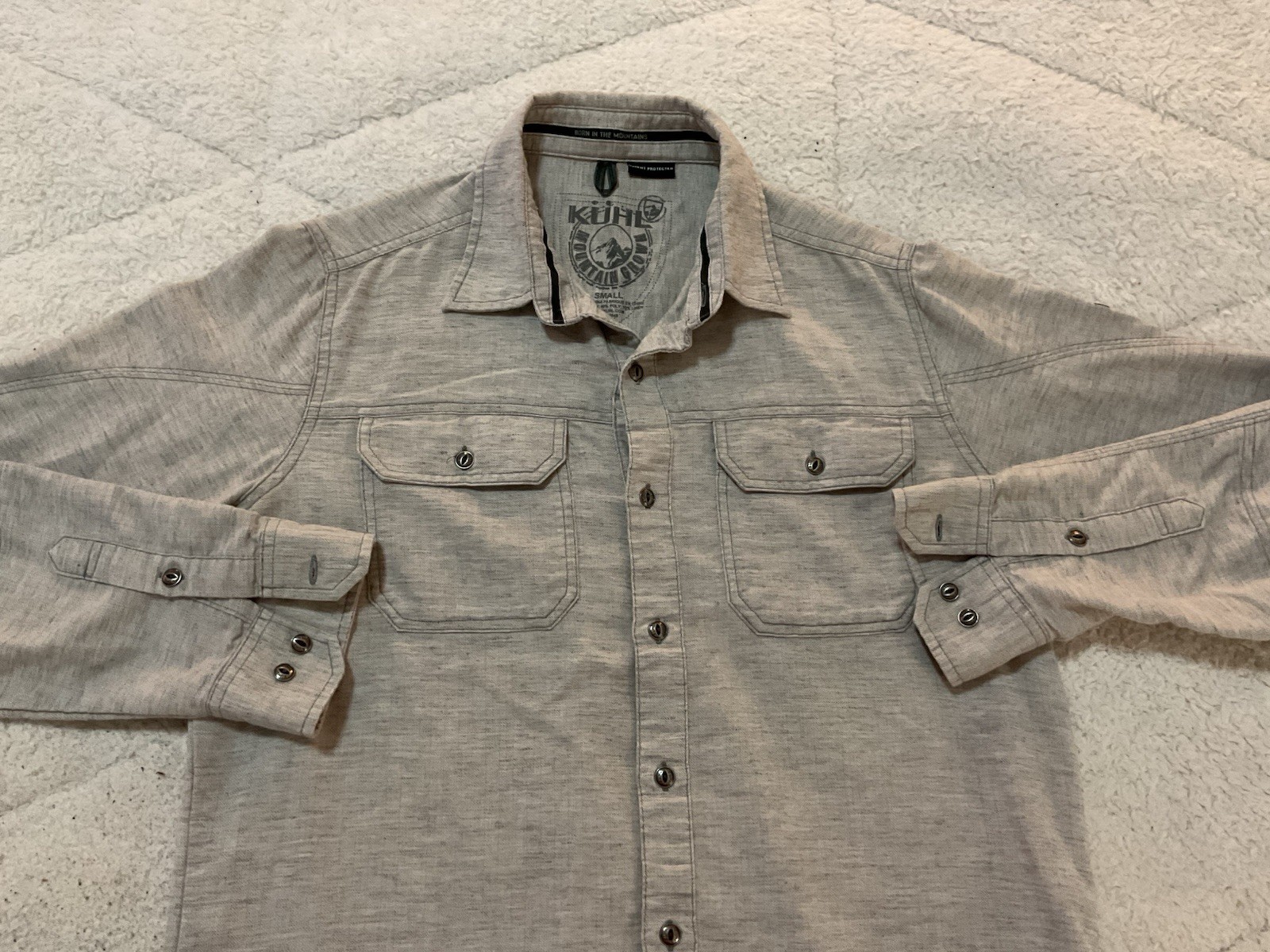 KUHL Mountain Grown Shifter Shirt Granite Men’s Size Small 5 Panel Sleeve Gray