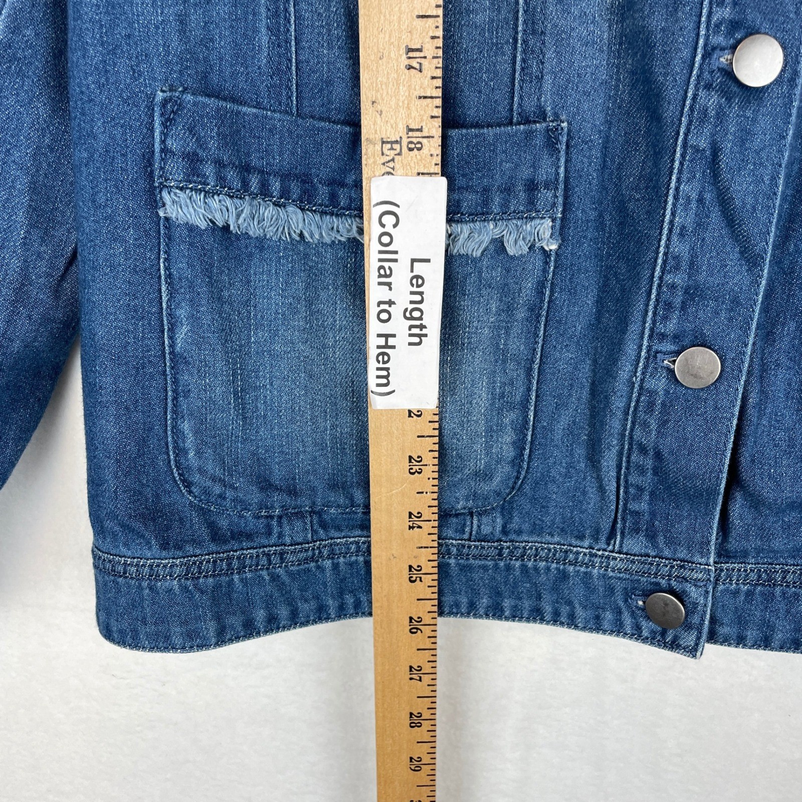 J. Jill Denim Jacket Womens Large Blue Cotton Frayed Trim Button Up WJT116751