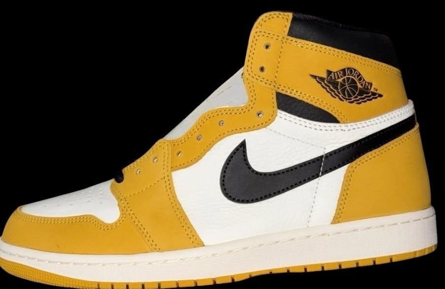 Jordan Air Jordan 1 High Top Yellow/White/Black Leather Lace-Up Sneakers NIB