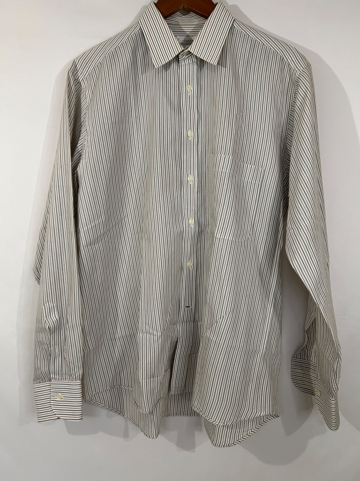 Fabio Inghirami Dress Shirt Mens Sz 16 White Multi-Color Stripe Textured Italy