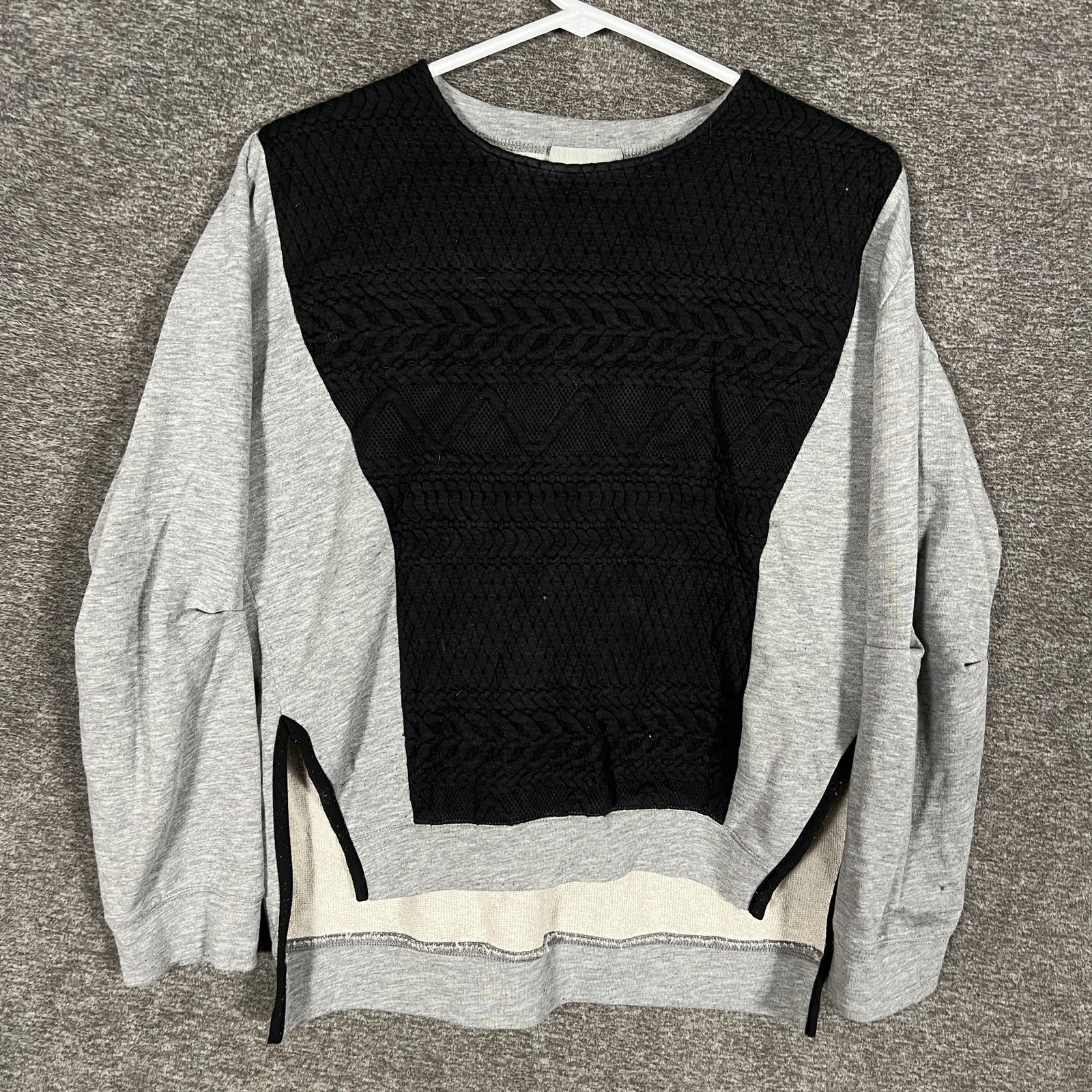 Rachel Comey Sweater Womens 4 Gray Black Cable Knit Mixed Media Pullover Zip