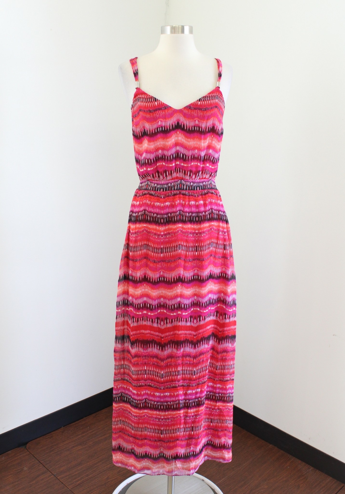 White House Black Market Pink Red Multi Striped Maxi Dress Size XS Summer Casual