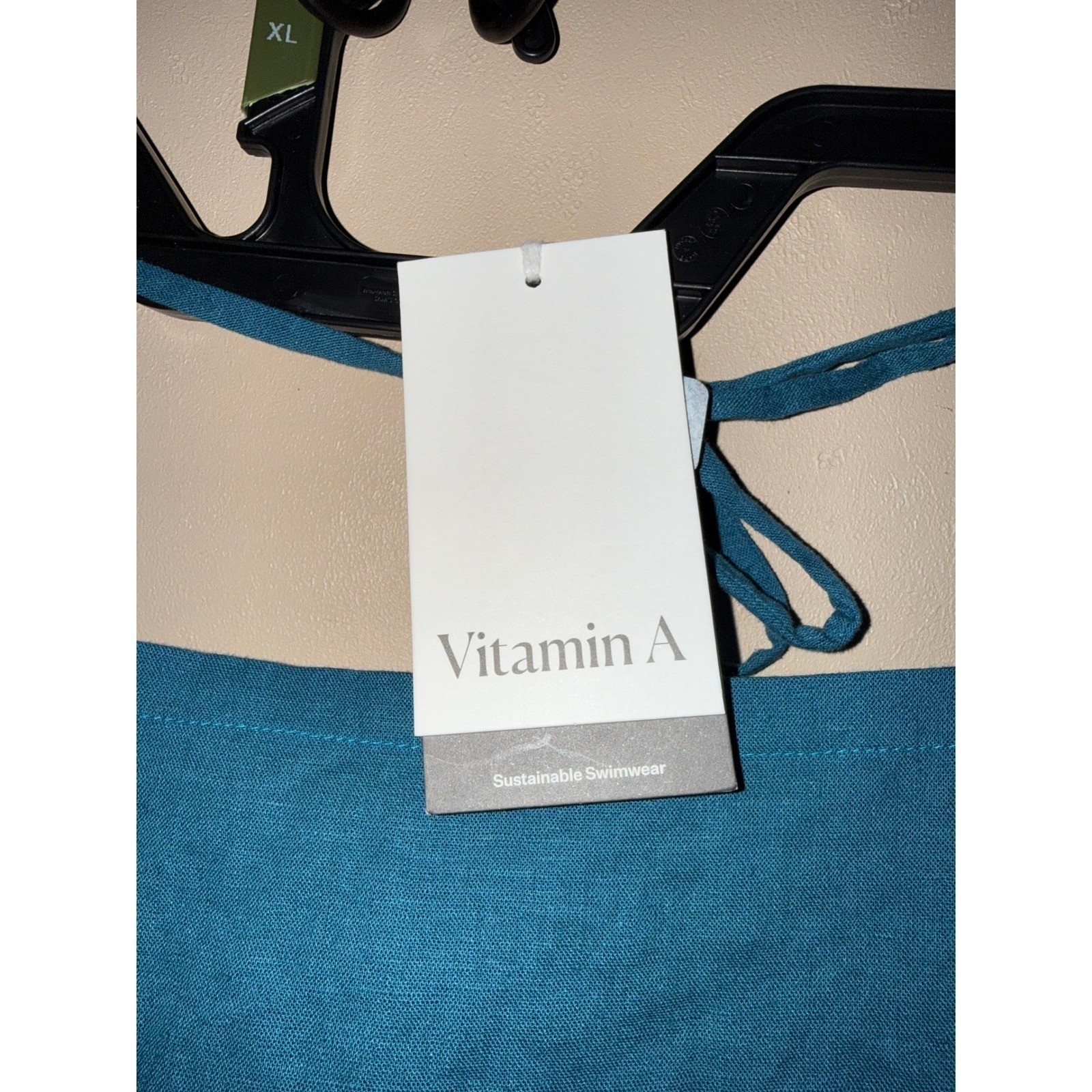 Vitamin A Teal Blue Linen Blend Halter Tie Back Swim Cover Up Mini Dress XL NEW