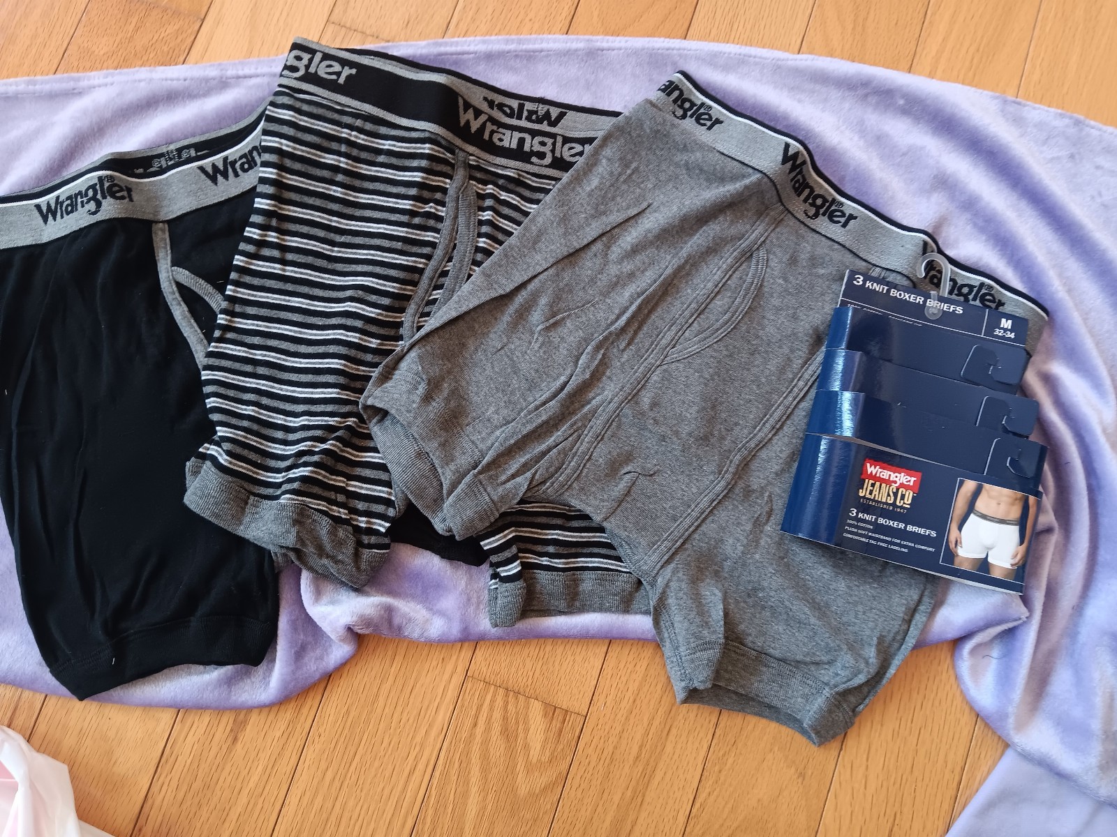 Wrangler Men’s Cotton boxer briefs 3 PAIRS M 32-34 STRIPE GRAY SOLID BLACK