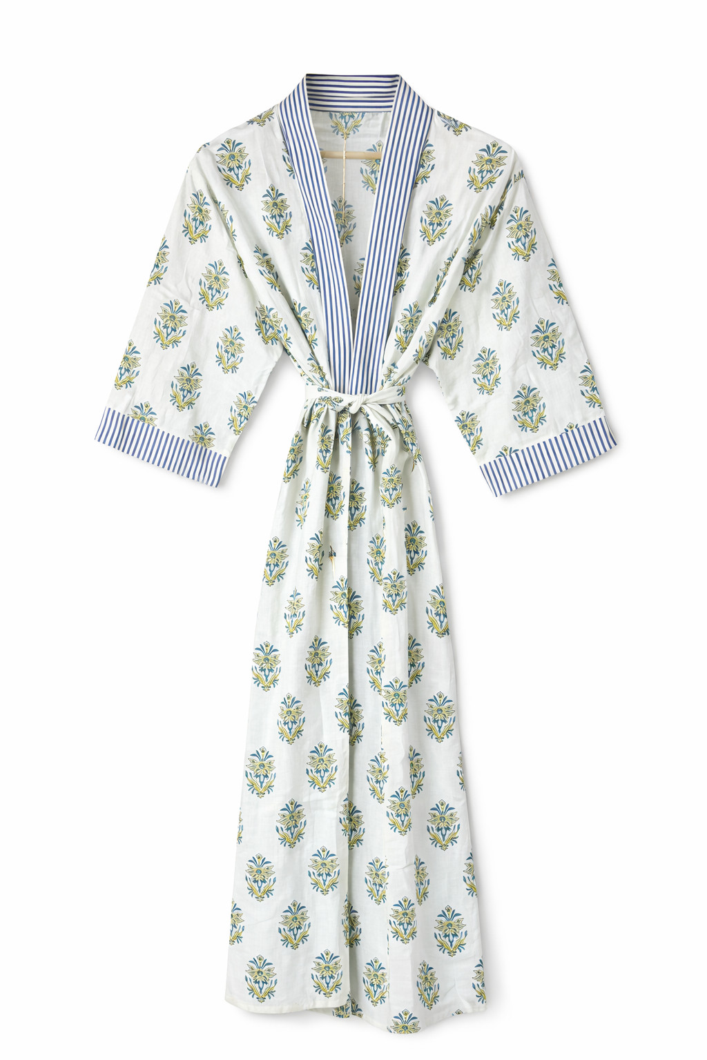 Women’s Cotton Floral Kimono Robe Long White Bathrobe Belted Lounge Wear Spa
