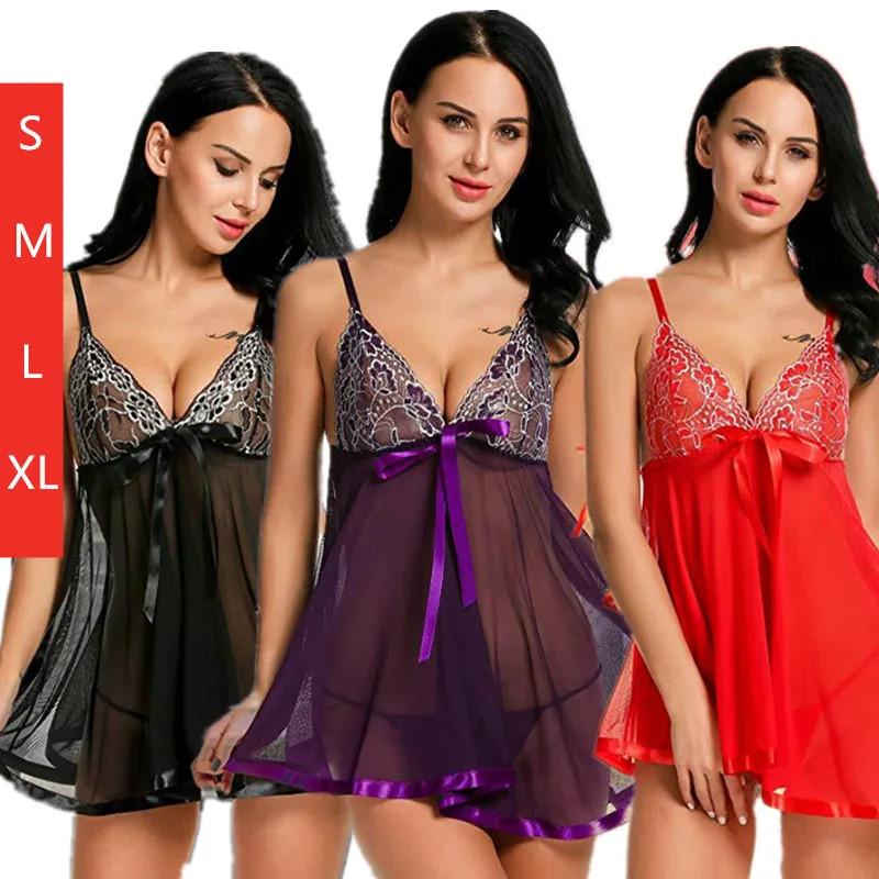 Women’s Sexy Lingerie Babydoll Sleepwear Underwear Lace Dress G-String Nightwear