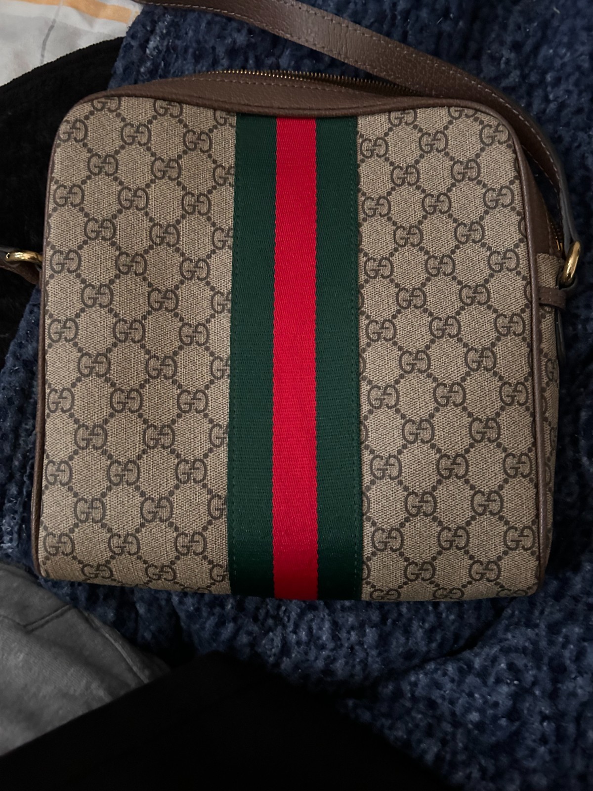 Gucci Ophidia Small Messenger Bag 547926 GG Supreme Beige/Ebony Brown