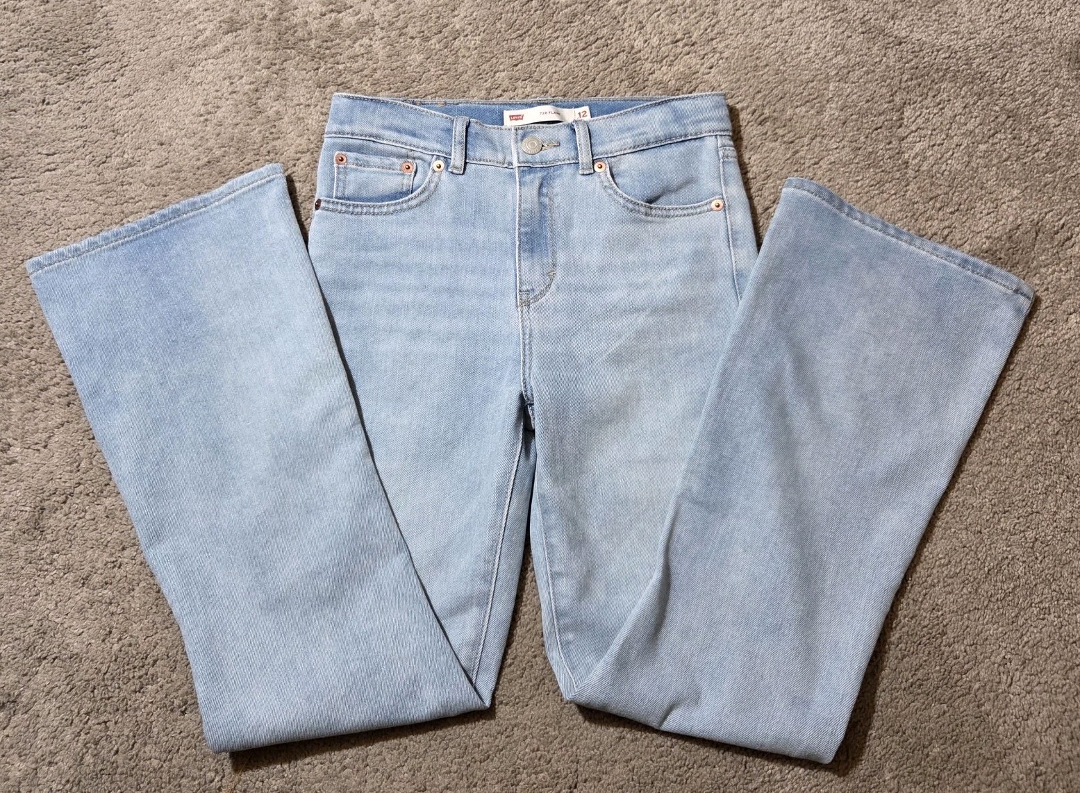 Levi’s 726 Flare Jeans Girls Size 12 Reg Light Wash Stretch Denim 26 X 26
