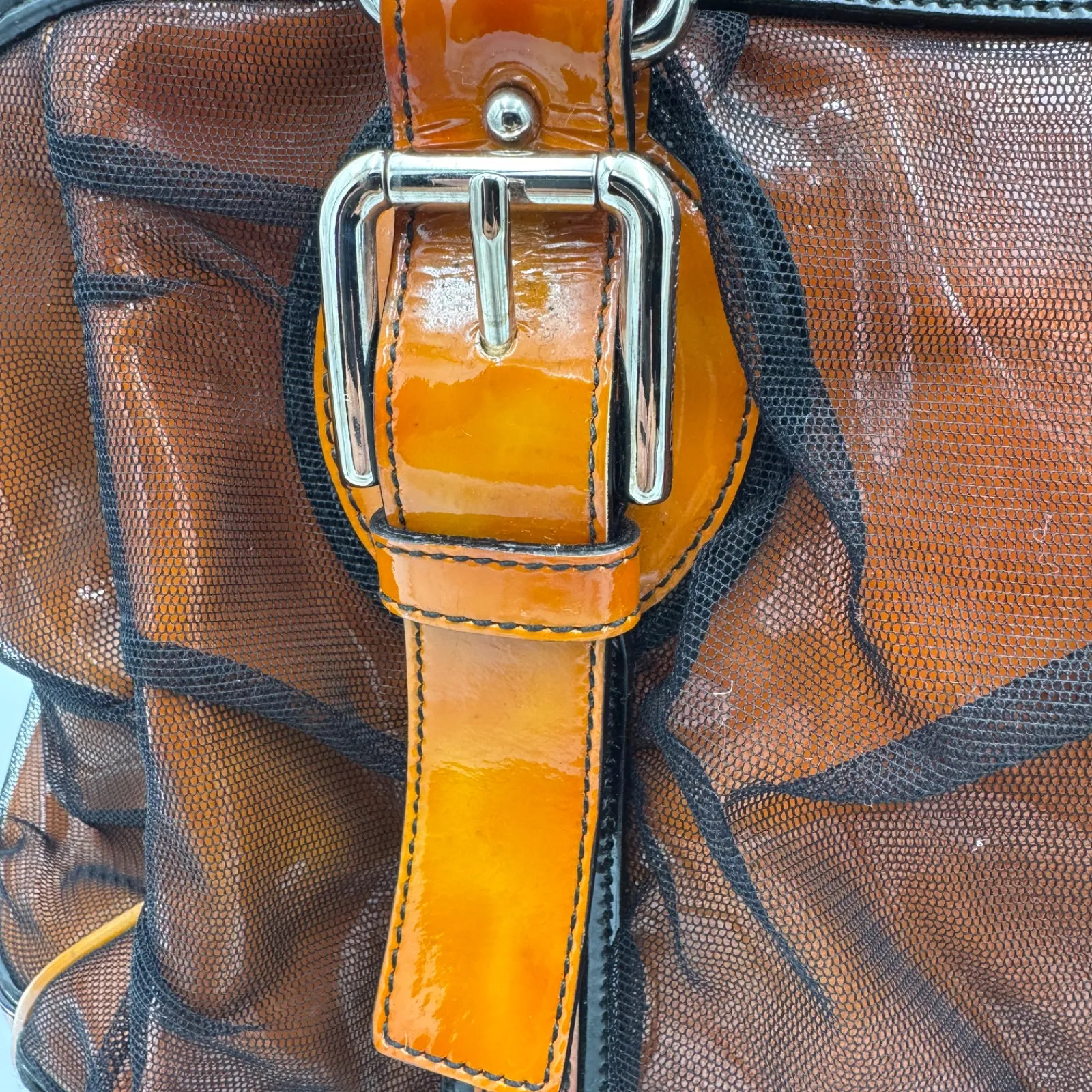 Dolce & Gabbana Patent Leather Boston Bag Orange Yellow 2Way 13.7×8.6×7.08 in