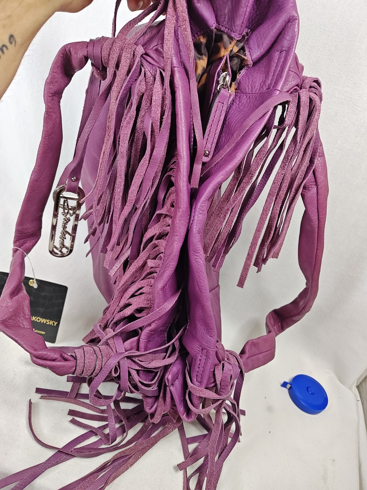 ​B. Makowsky Cabernet Purple Leather Fringe Tote Bag Hobo Purse NWT A212792