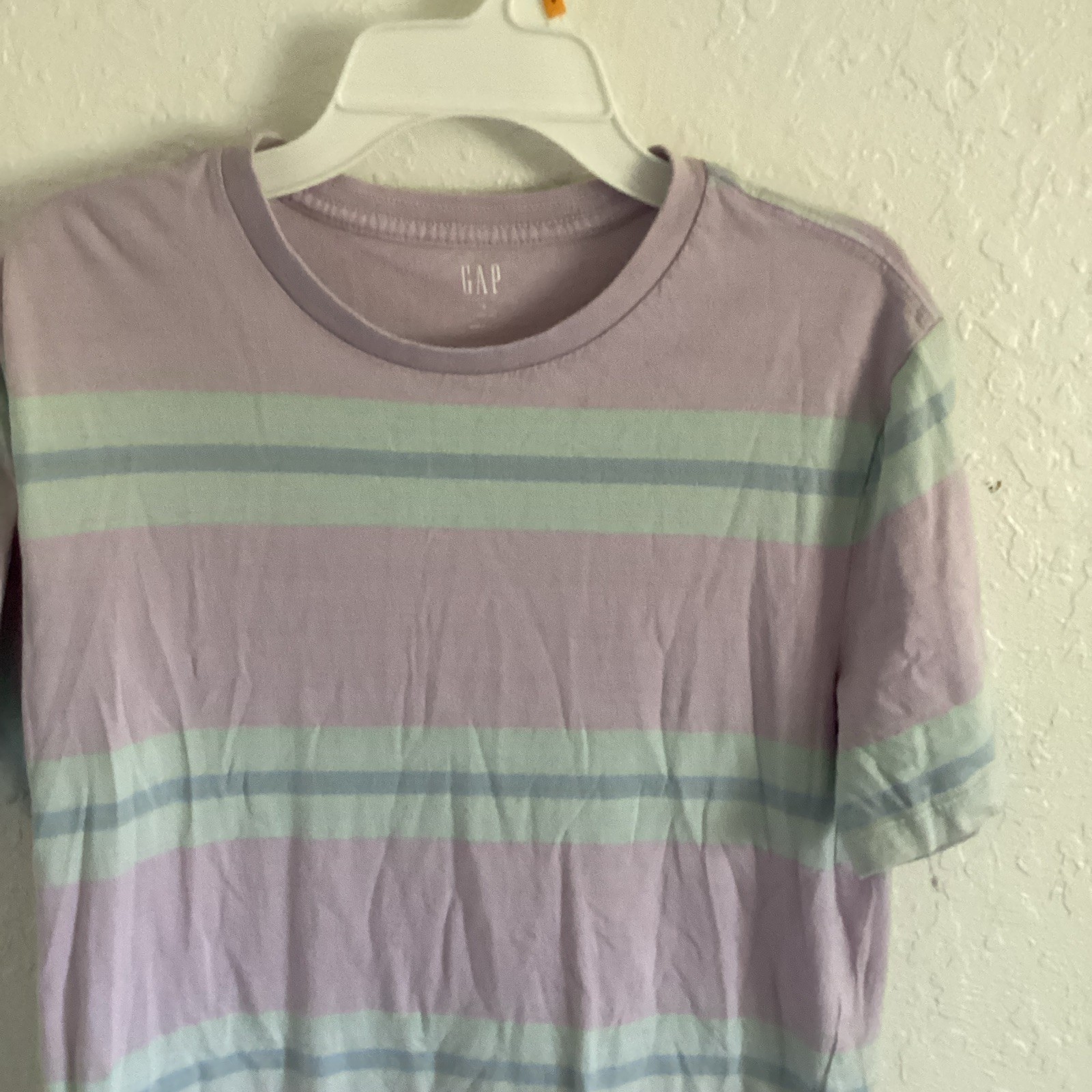 GAP women’s Purple/Green Striped Crew Neck Short Sleeve T-Shirt Sz S