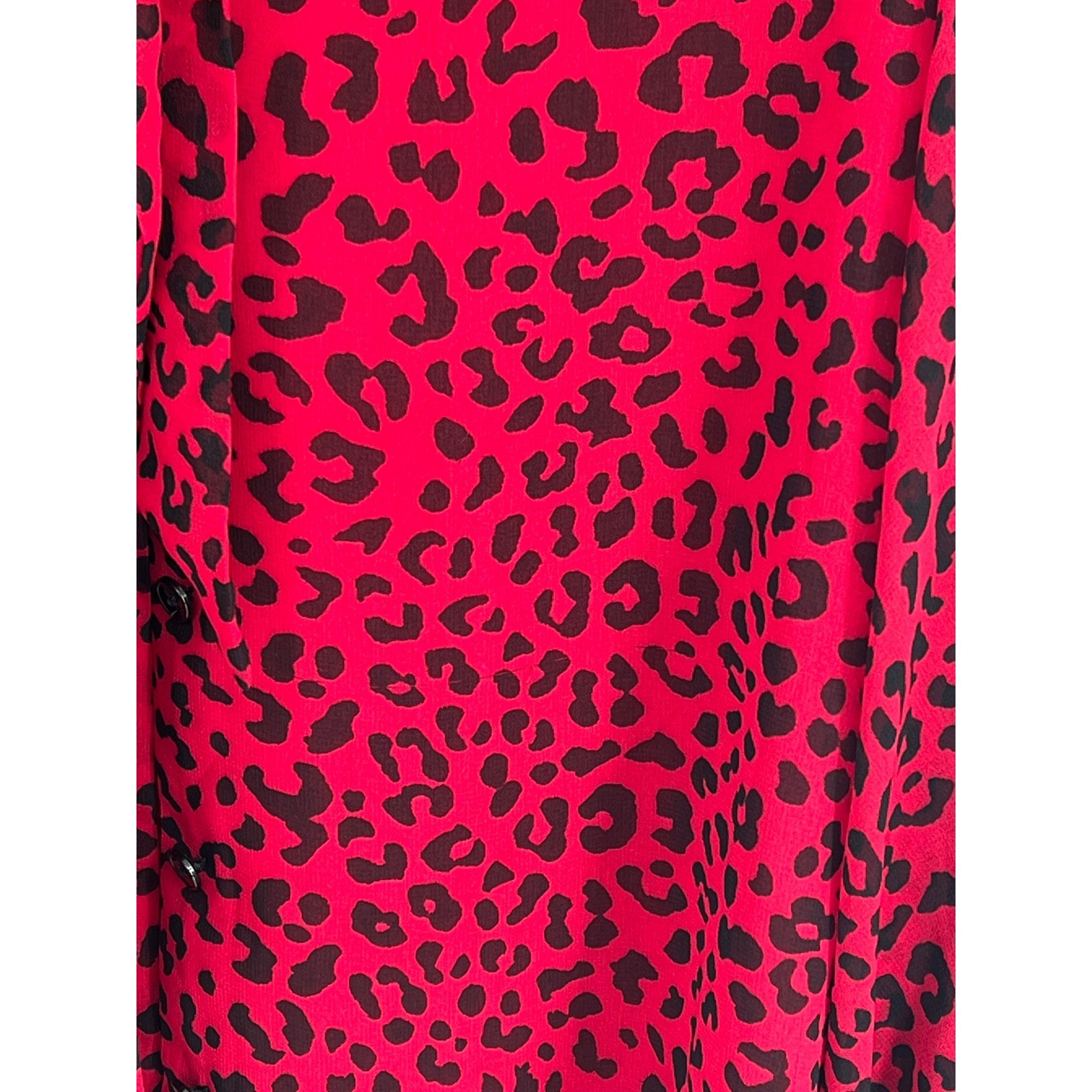 Chico’s Red Black Leopard Print Tie Neck Balloon Sleeve Chiffon Blouse Size 1
