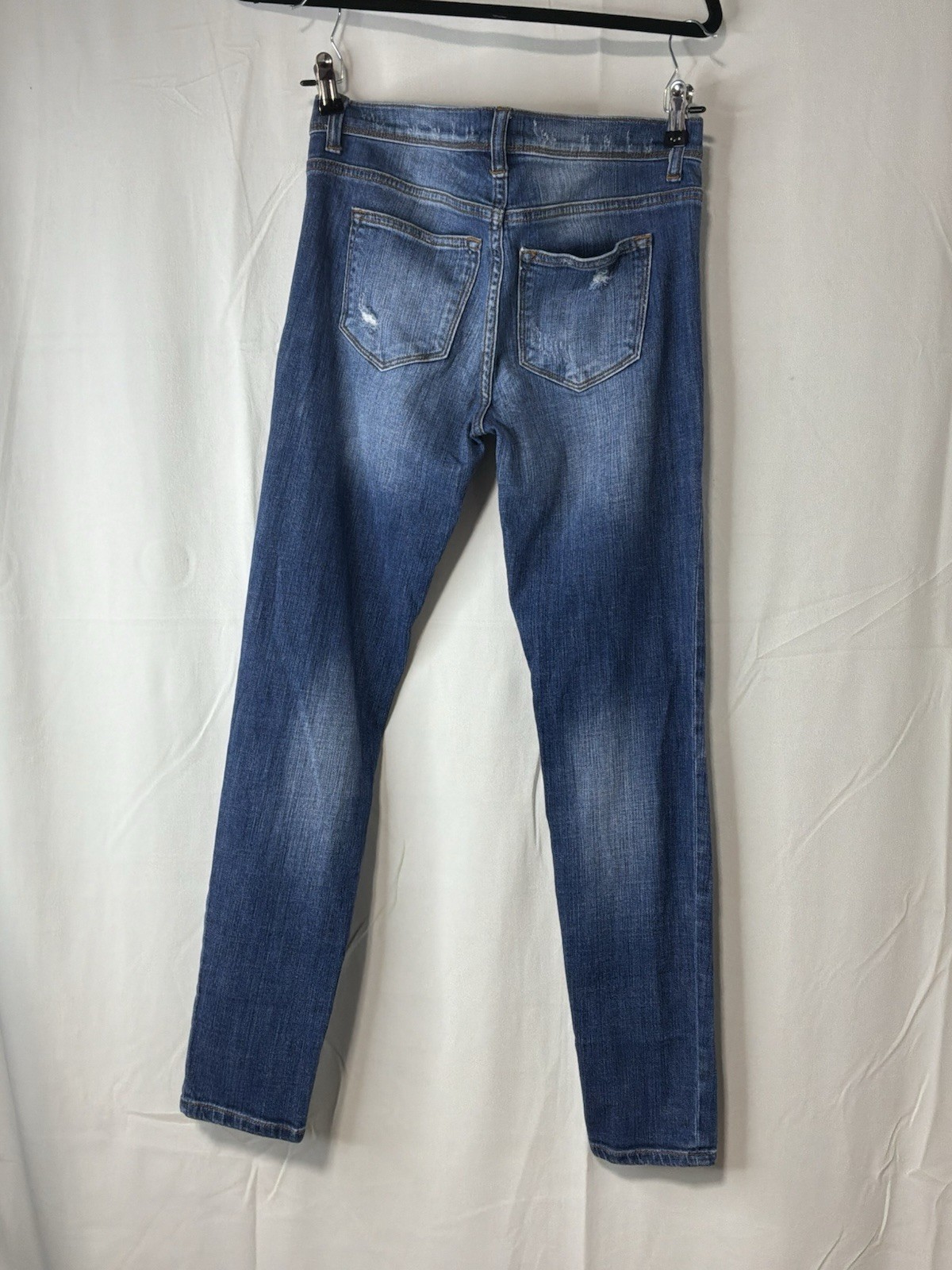 ID:23 Skinny Blue Denim Jeans Medium Wash Distressed 5-Pocket Button Women’s