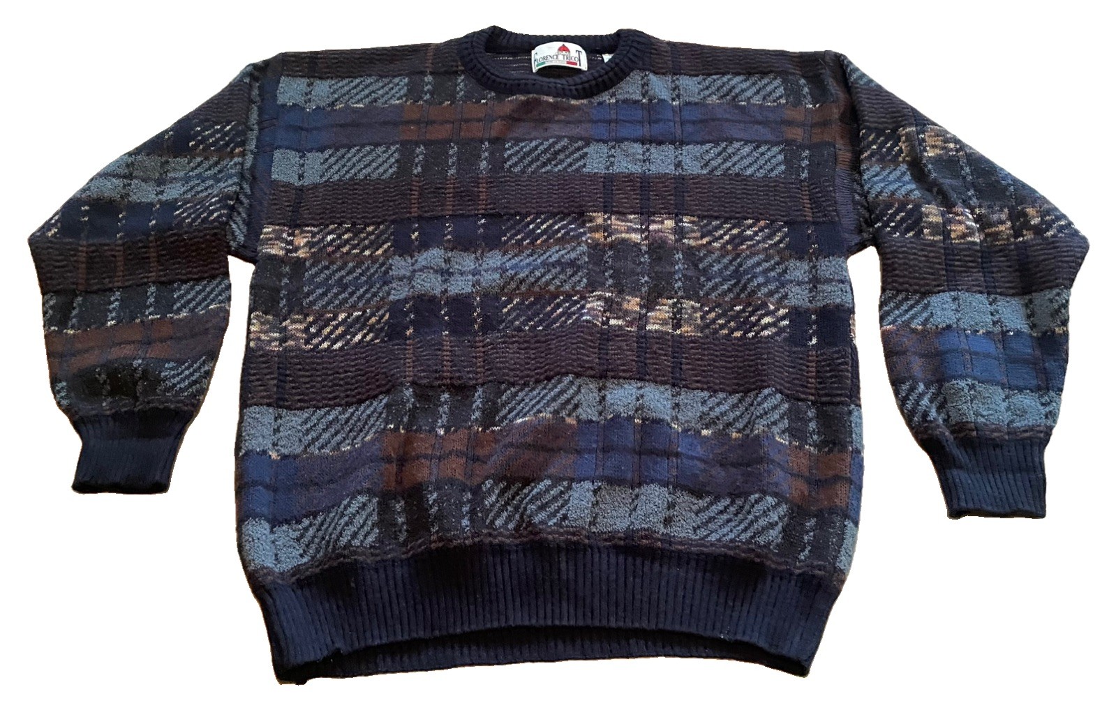 Vintage Florence Tricot 3D Knit Sweater Men’s Large Textured Crew Neck Pullover
