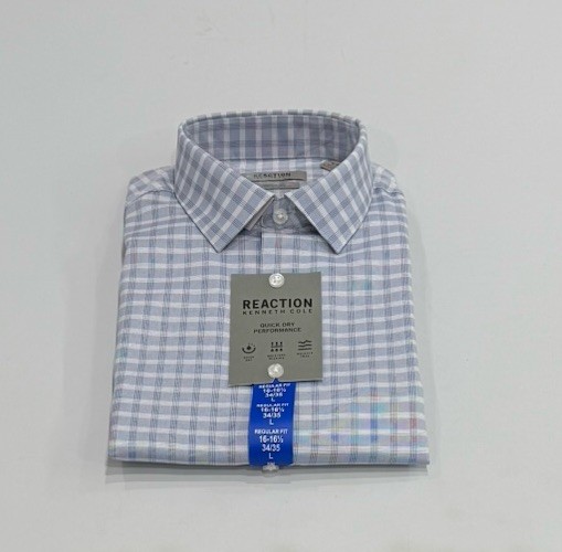 Kenneth Cole Men’s Quick Dry Performance Dress Shirt, Blue, L (16-16.5,34/35)