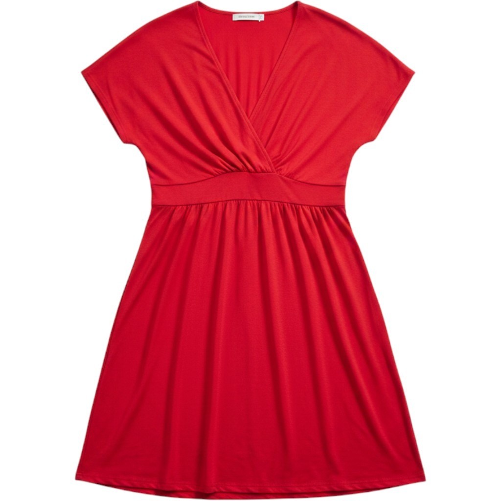 Red Empire Waist V-Neck Cap Sleeve Tunic Top, Plus Size 20W
