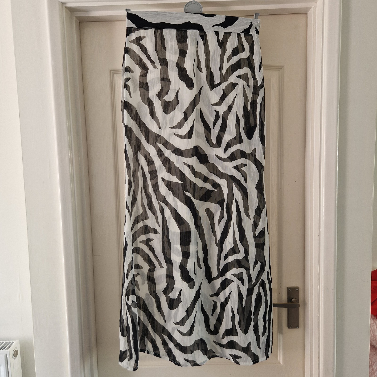Size 12 Skirt Maxi W30 L42 Sheer Zebra Animal Print Zip Side Holiday Festival