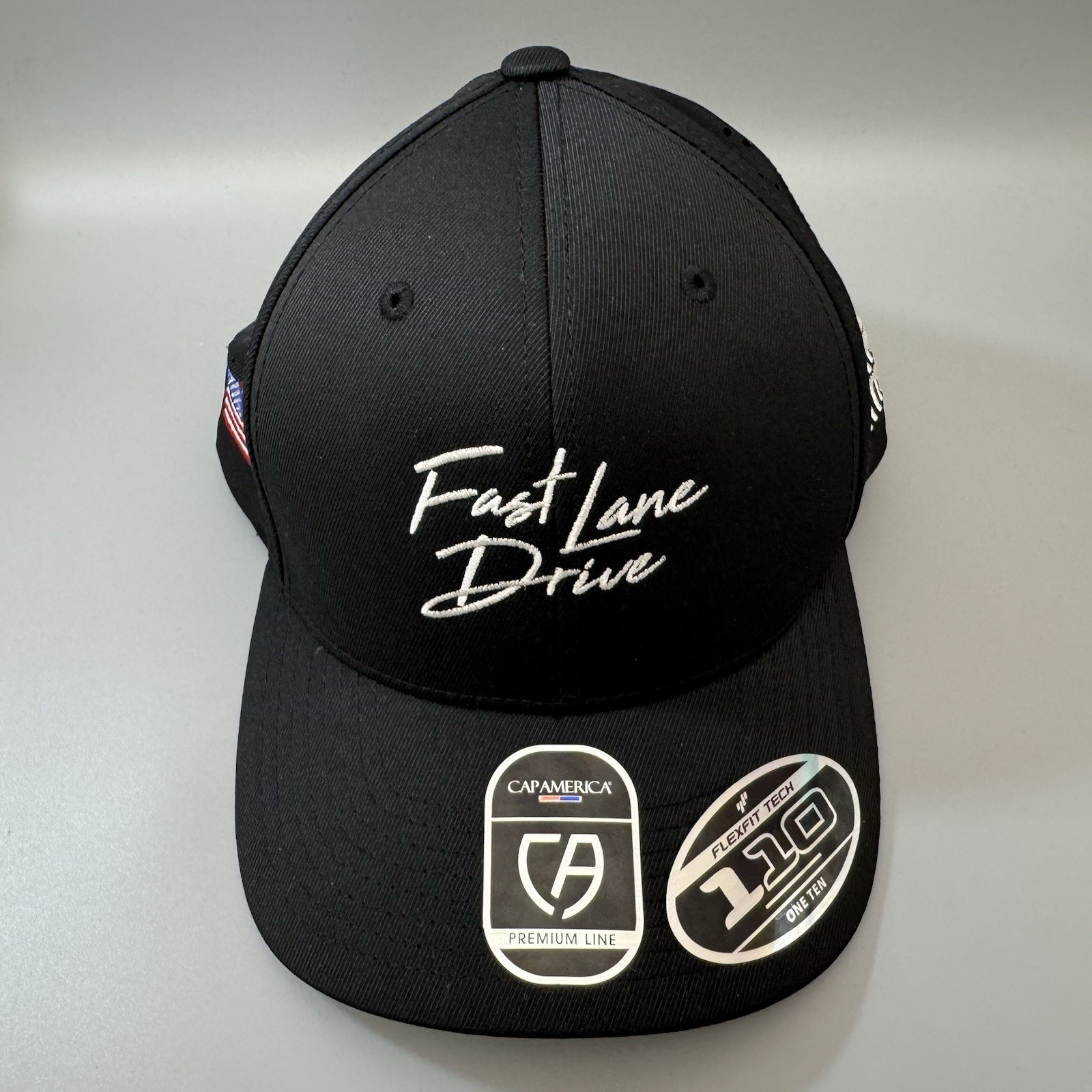 CA 110 FlexFit Tech Hat FAST LANE DRIVE Washington DC Black/White Capamerica NEW