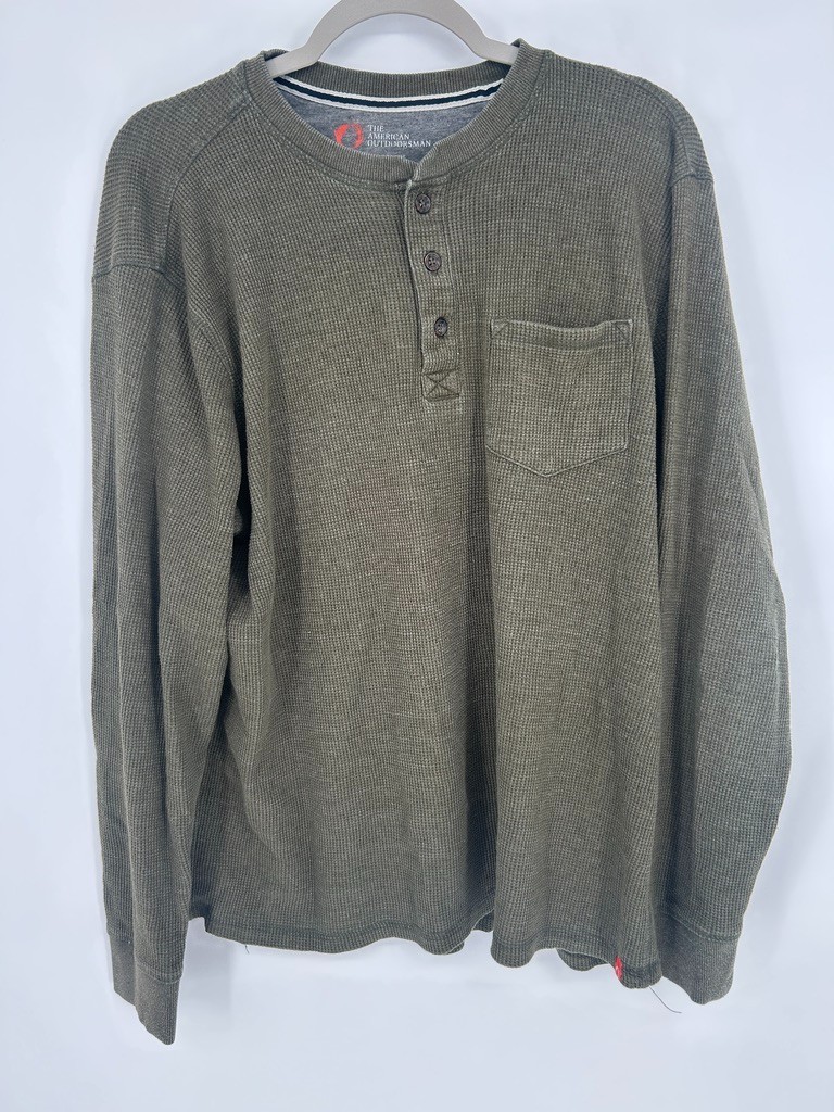 Mens Gray The American Outdoorsman Henley Shirt Waffle Knit Size XL Rustic Norm