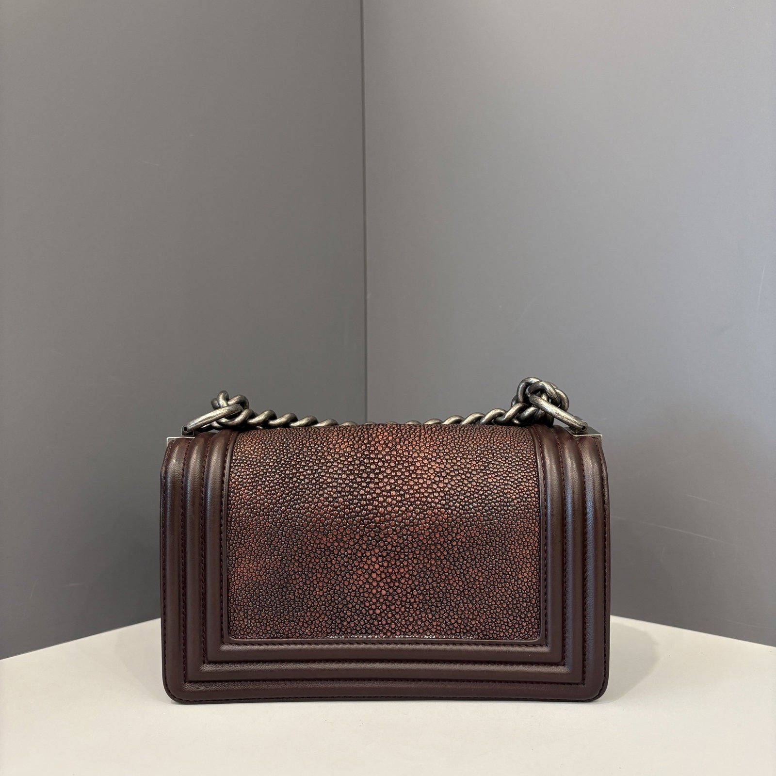 Chanel Mini Boy Flap Burgundy Galuchat Stingray (hs032826g3)