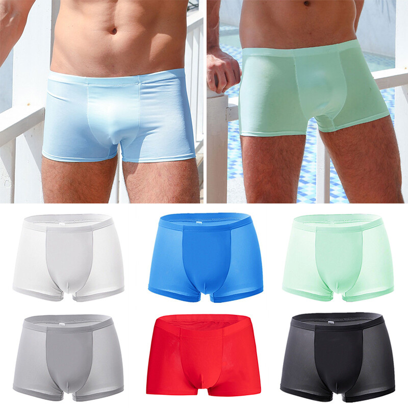 Men’s Ice Silk Seamless Boxer Briefs Pouch Underwear Shorts Trunks Underpants