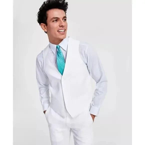 $115 Bar III Men’s Slim Fit Button Up Suit Vest XL White Brand New With Tags