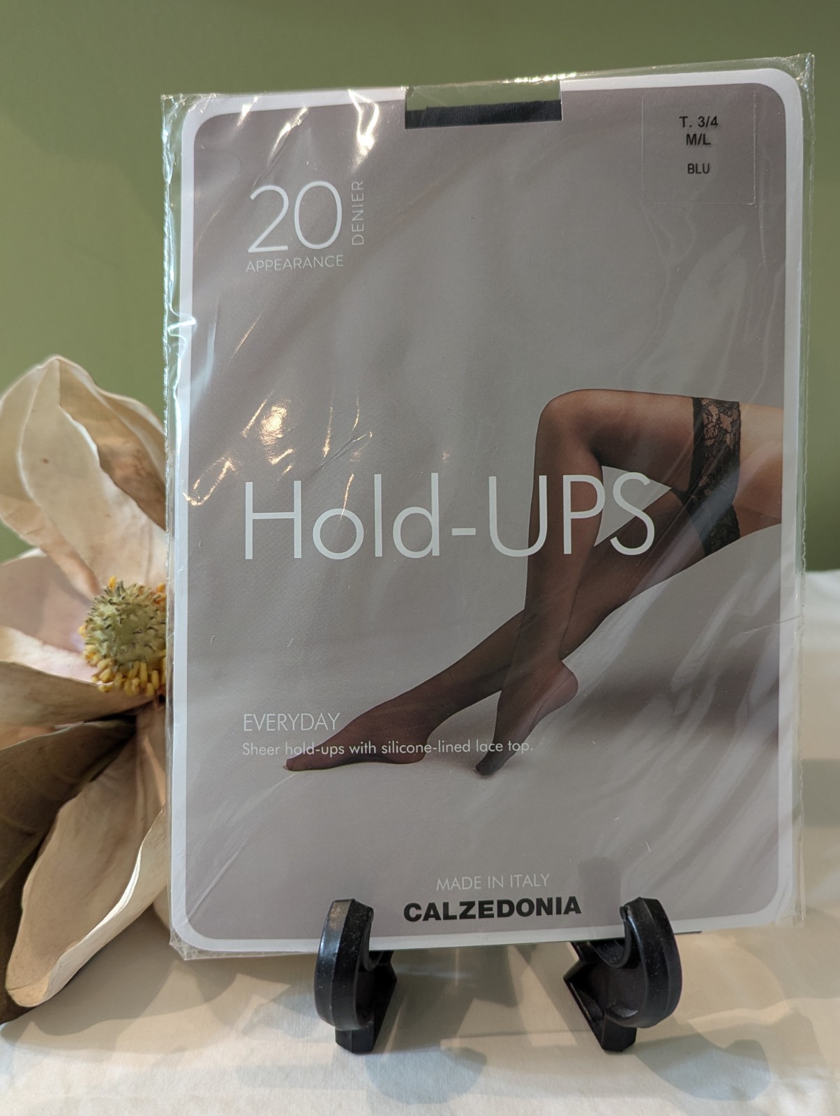 CALZEDONIA 20 DENIER SHEER THIGH HIGH STOCKINGS SIZE: L BLUE